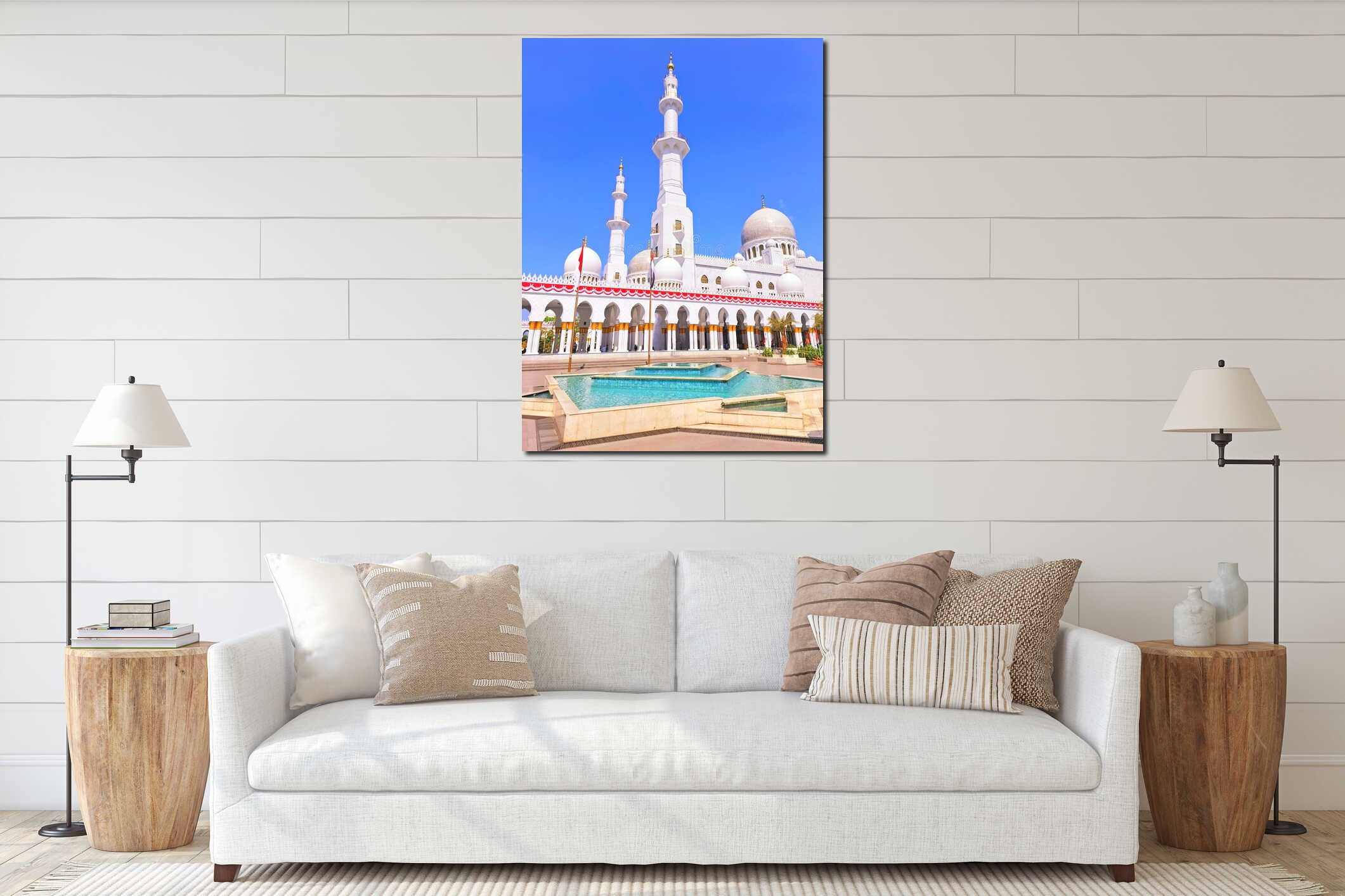 Elegant White Mosque with Islamic Architectural Details interior mockup