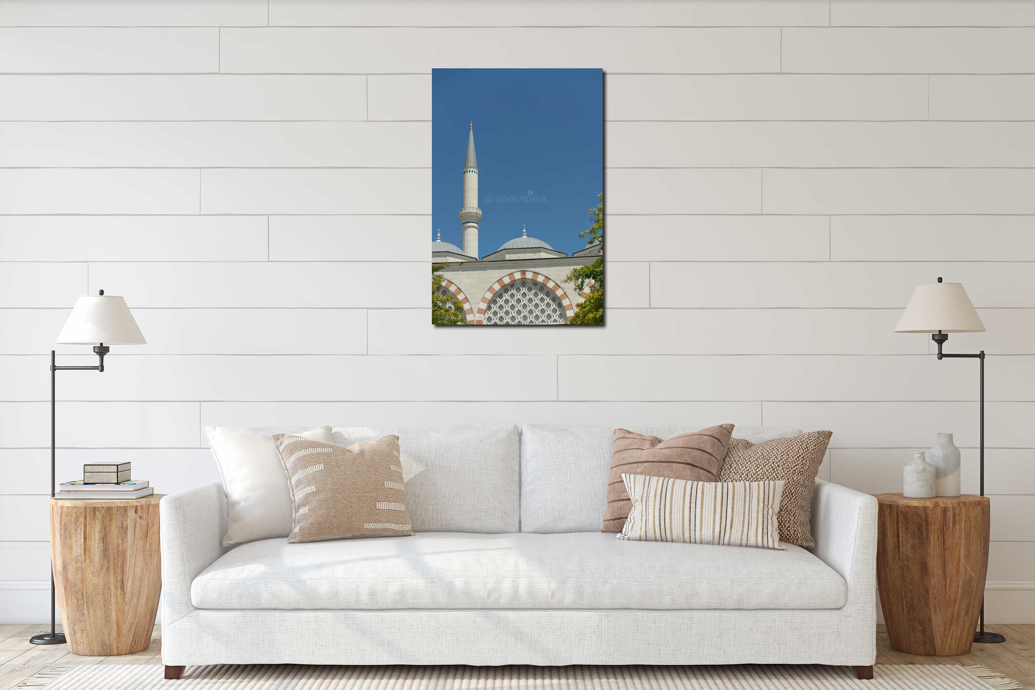 Explore the stunning architecture of Istanbul featuring a tall mosque minaret against a clear blue sky interior mockup
