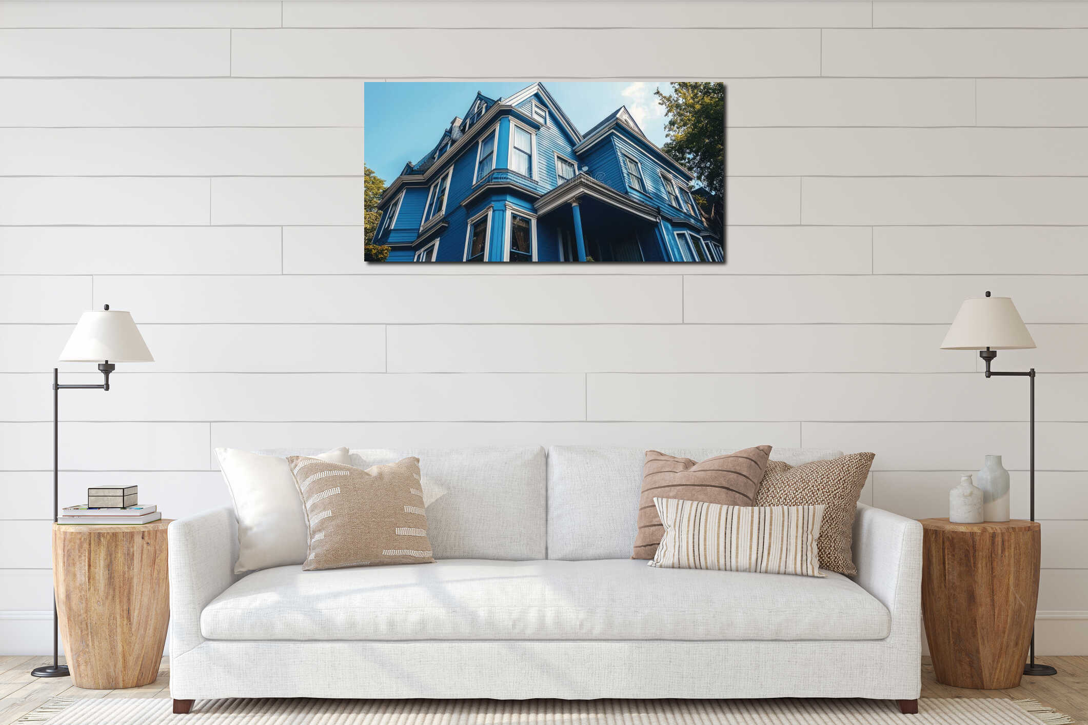 Blue House with White Trim interior mockup