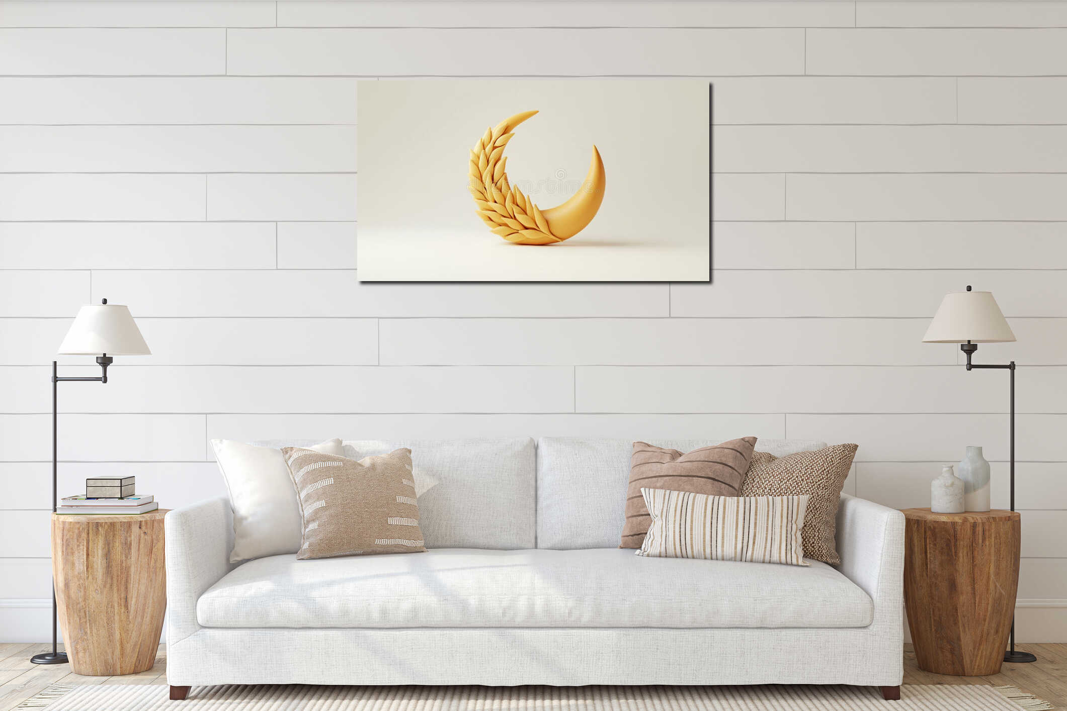 Eid Mubarak And Ramadan Kareem Poster Featuring Moon Crescent And Wheat Design interior mockup