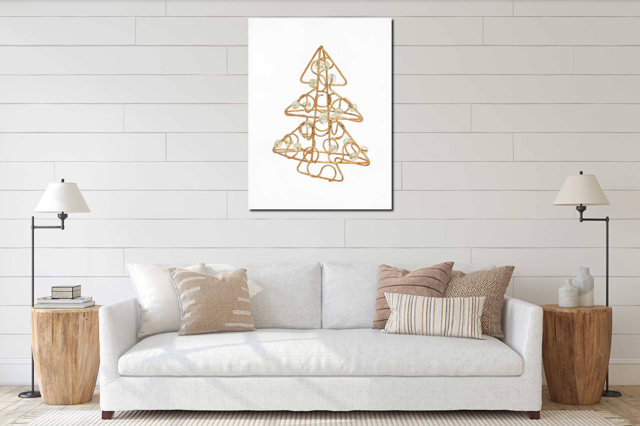 Golden christmas tree interior mockup