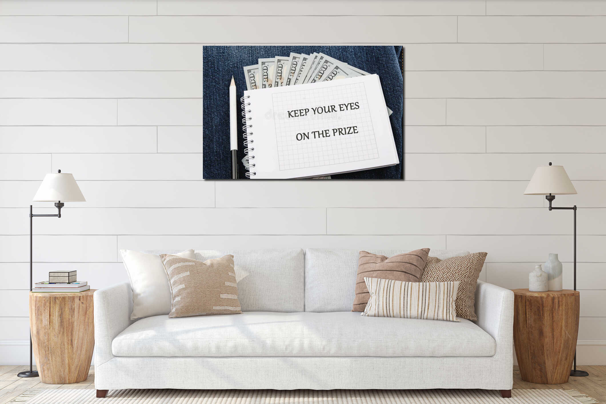 Perfect for themes of determination and success. Inspirational quote KEEP YOUR EYES ON THE PRIZE interior mockup