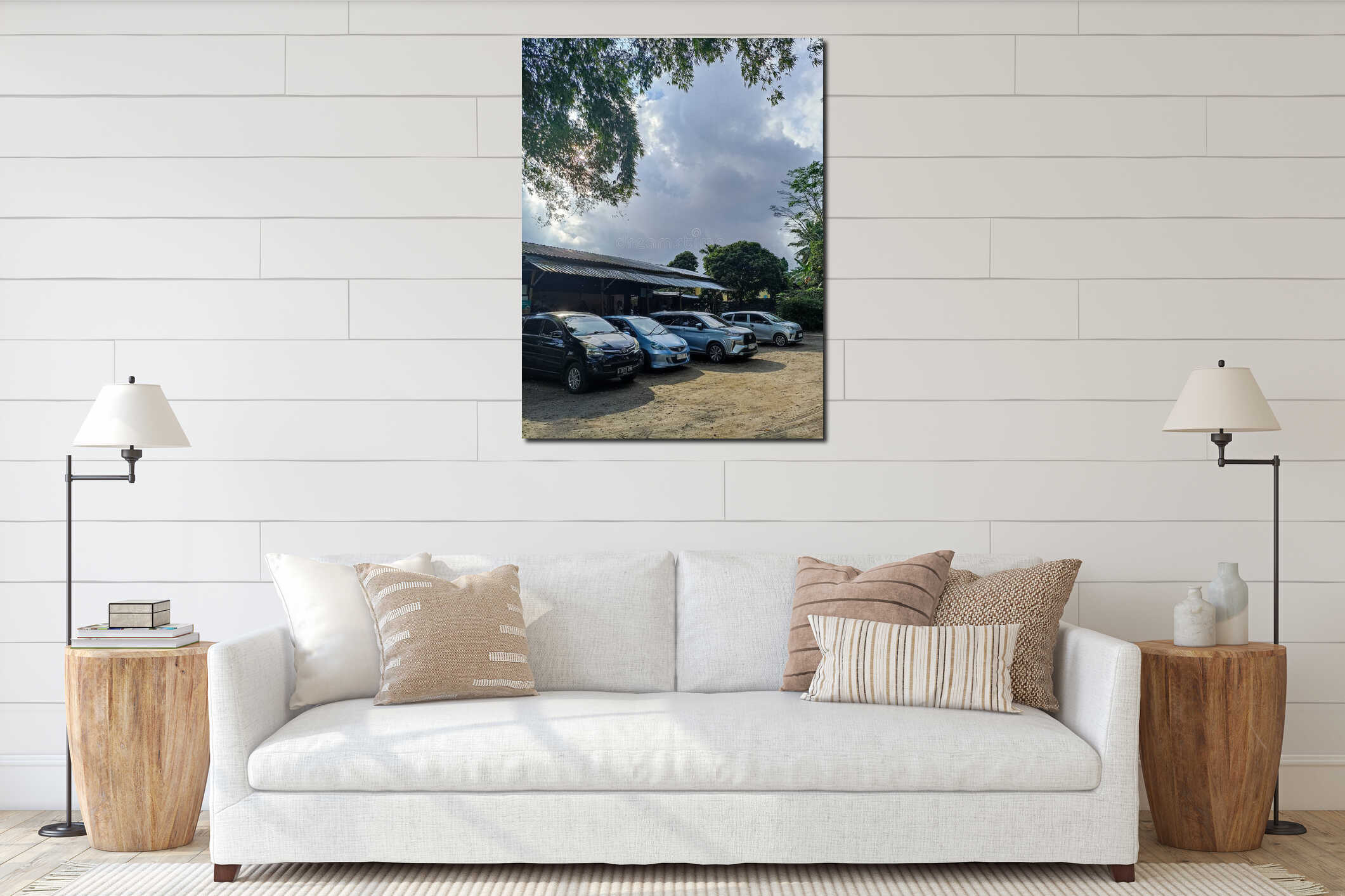 Yogyakarta-indonesia, june 1 2025 : several cars parked in the spacious yard interior mockup