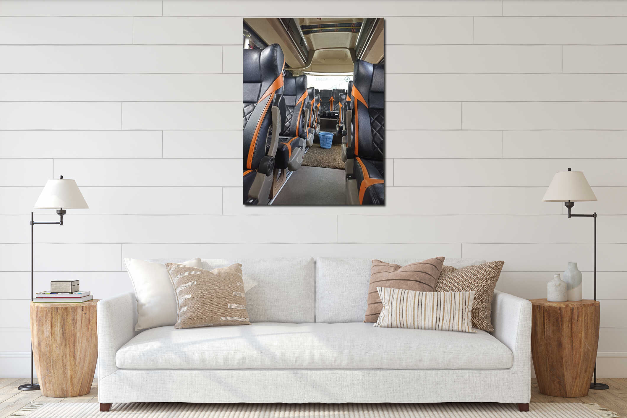 Yogyakarta-indonesia, june 1 2025 : modern bus seats and luxury interior in the bus interior mockup