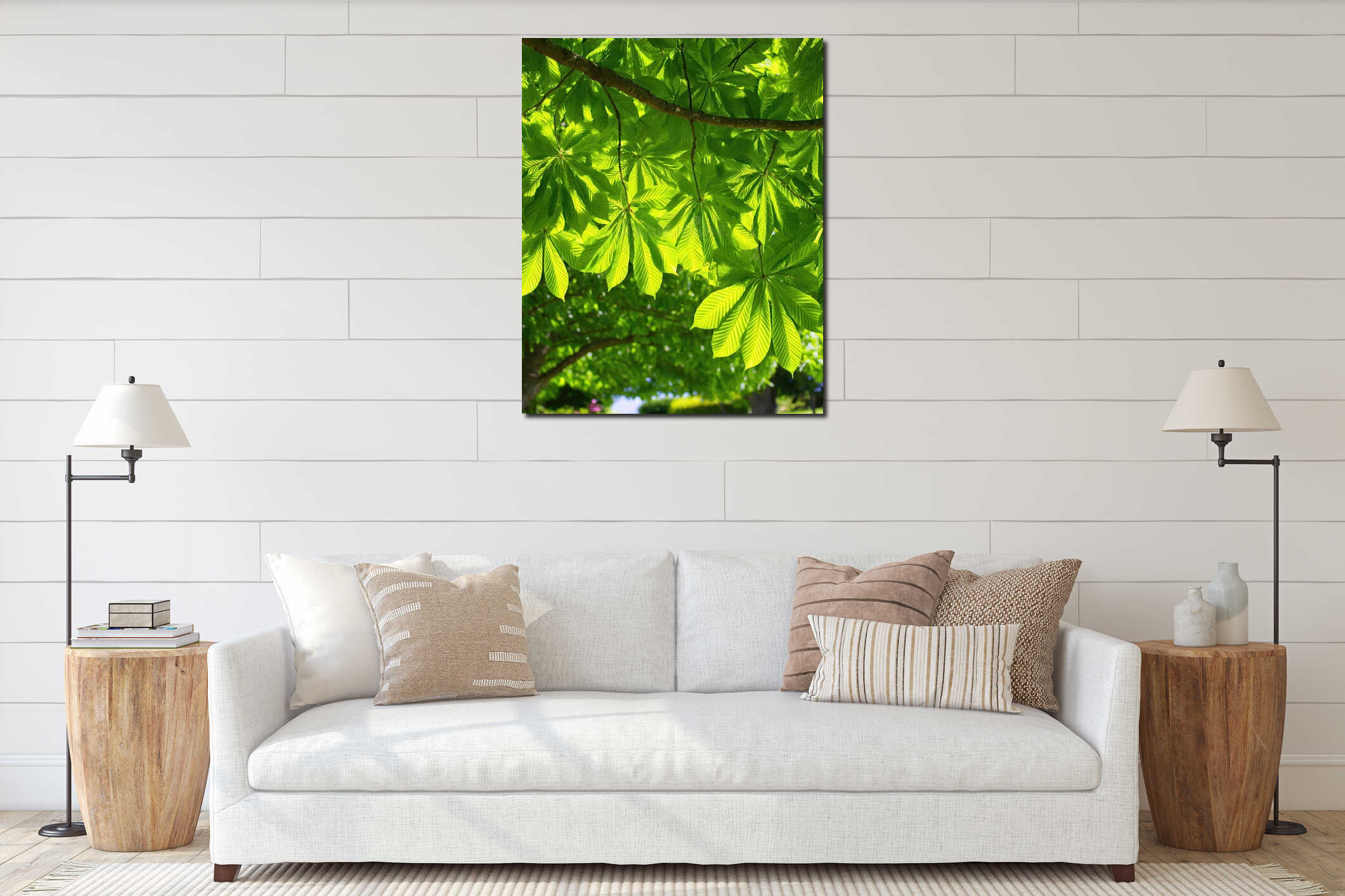 Bright Green Chestnut Tree Leaves Showcase Spring Vibrancy and Life in a Lush Environment interior mockup