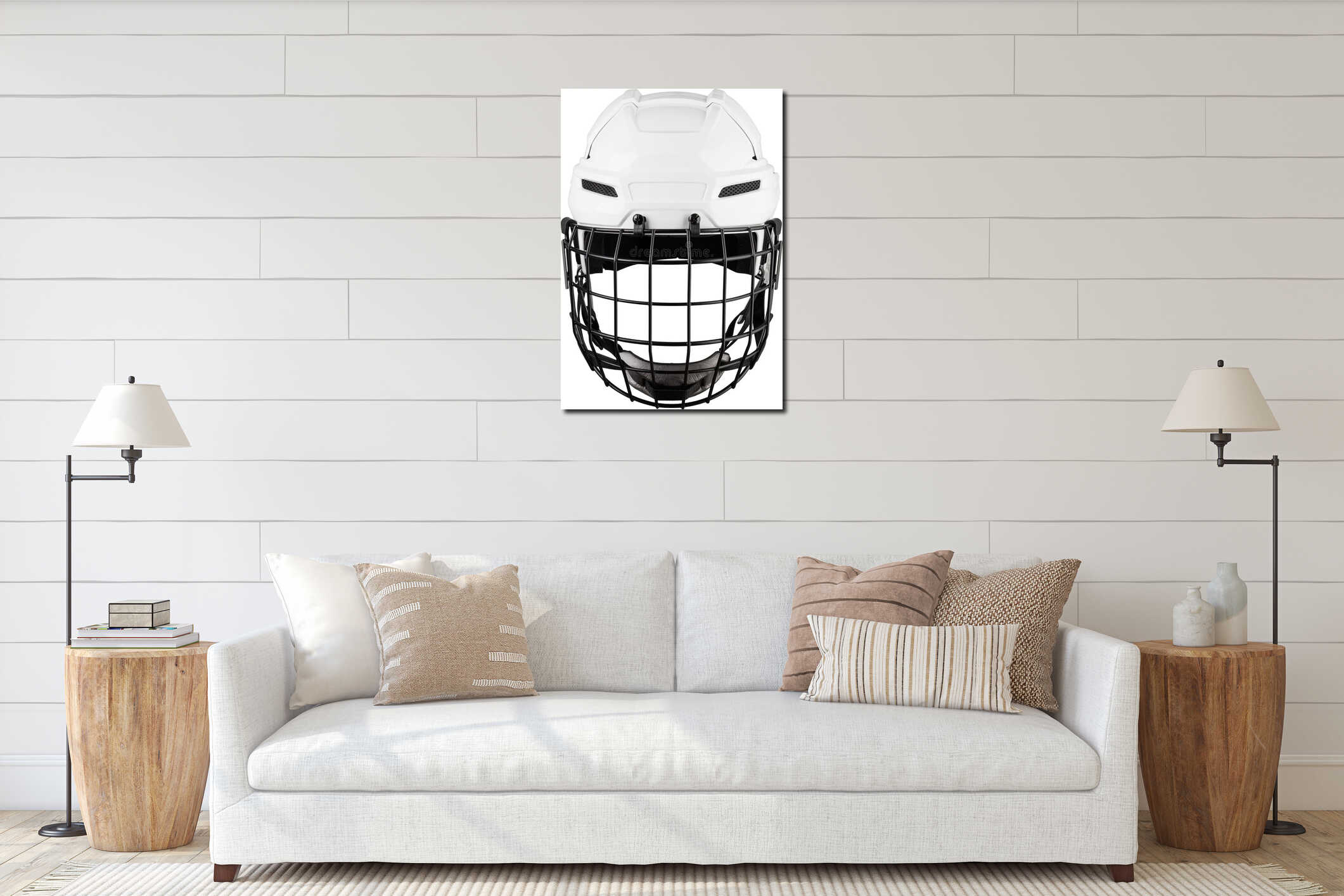 White Protective Ice Hockey Helmet with Transparent Plastic Visor on White Background interior mockup