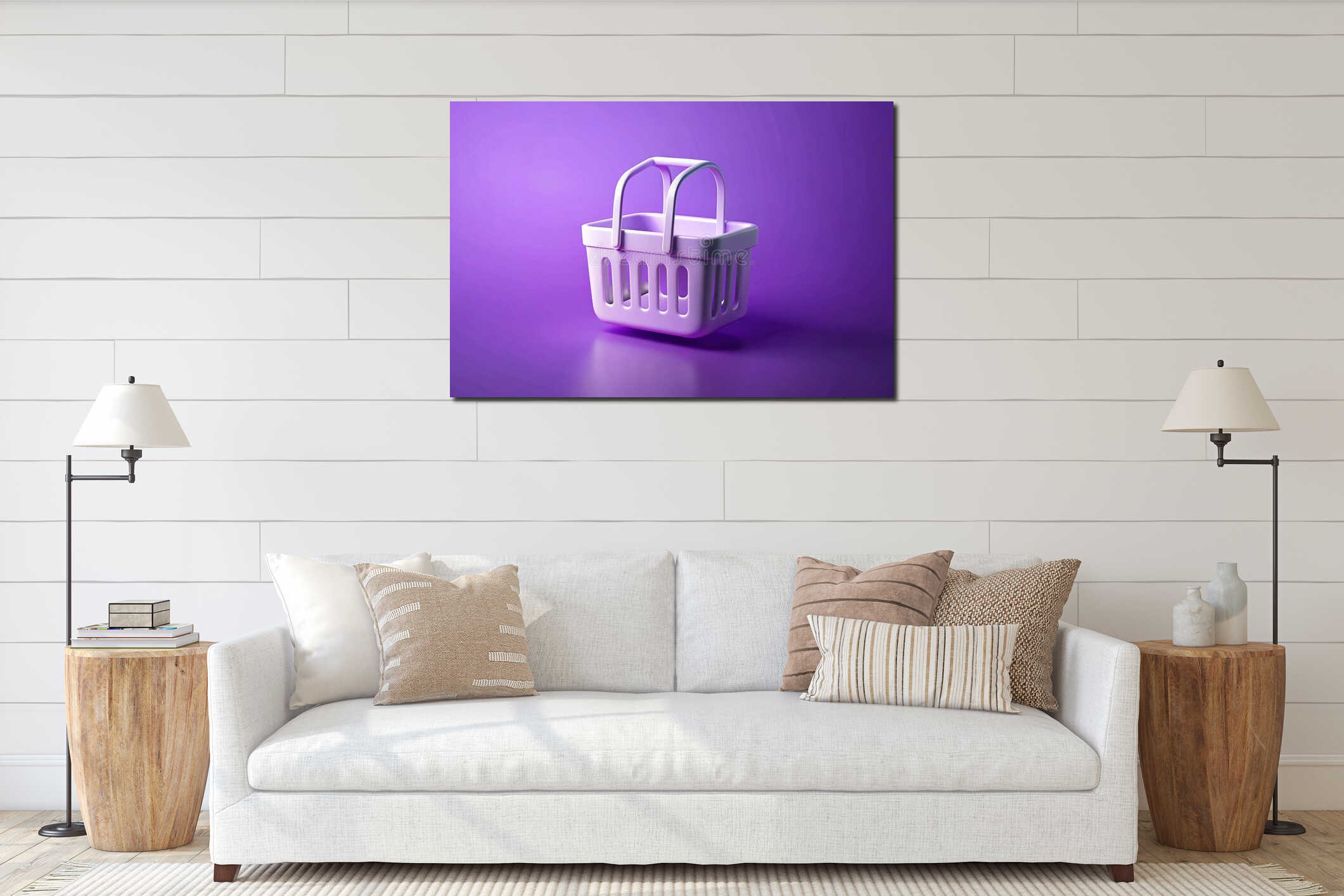 Purple Background Shopping Basket Ecommerce Illustration interior mockup