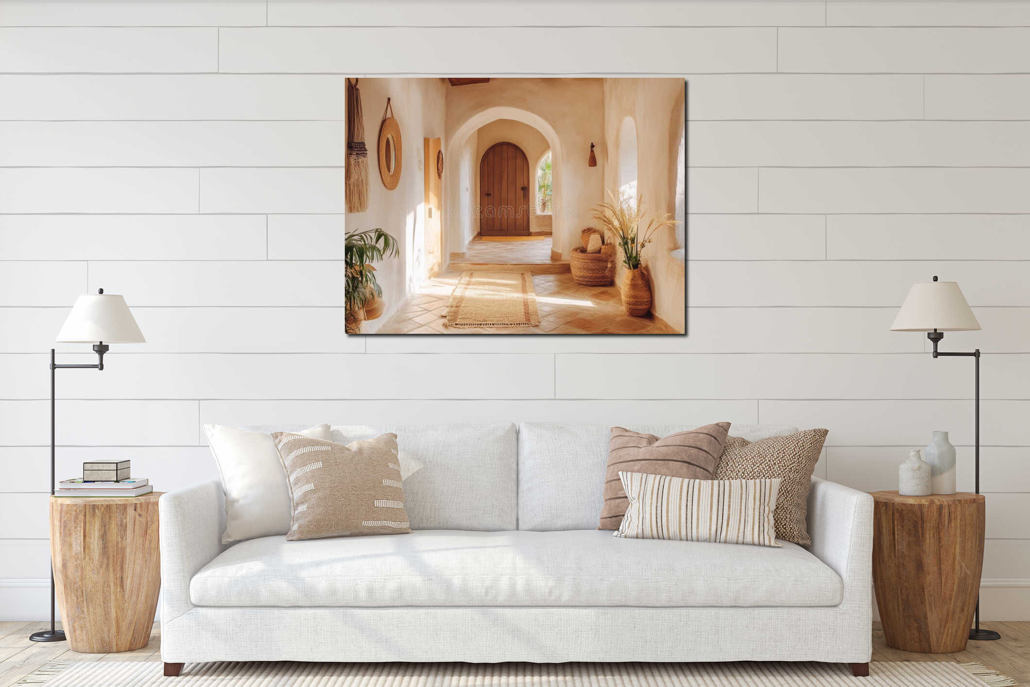 Sunlit Mediterranean-Style Hallway interior mockup