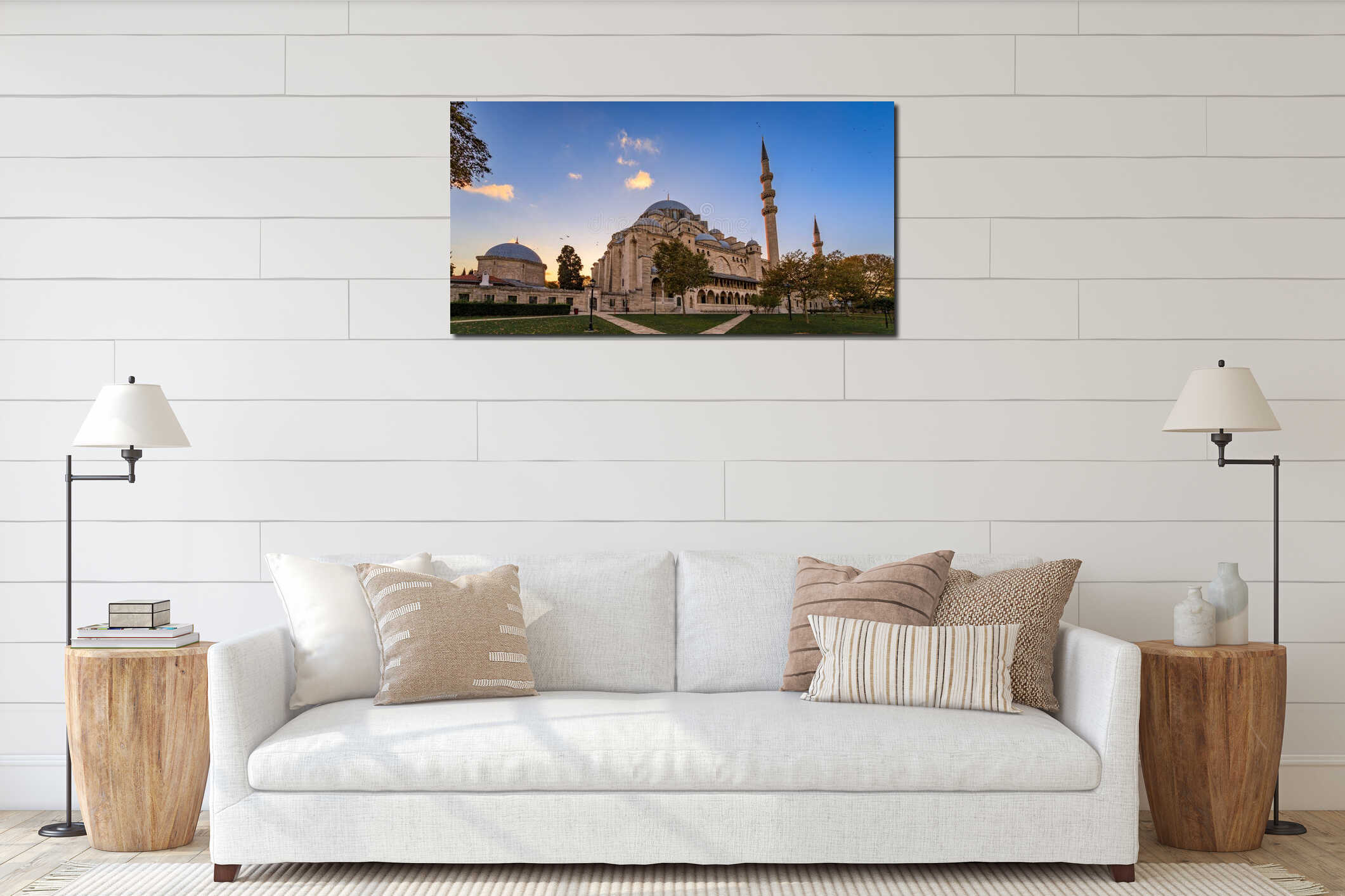 Suleymaniye Mosque at sunset, with grand domes and minarets in Istanbul, Turkey interior mockup