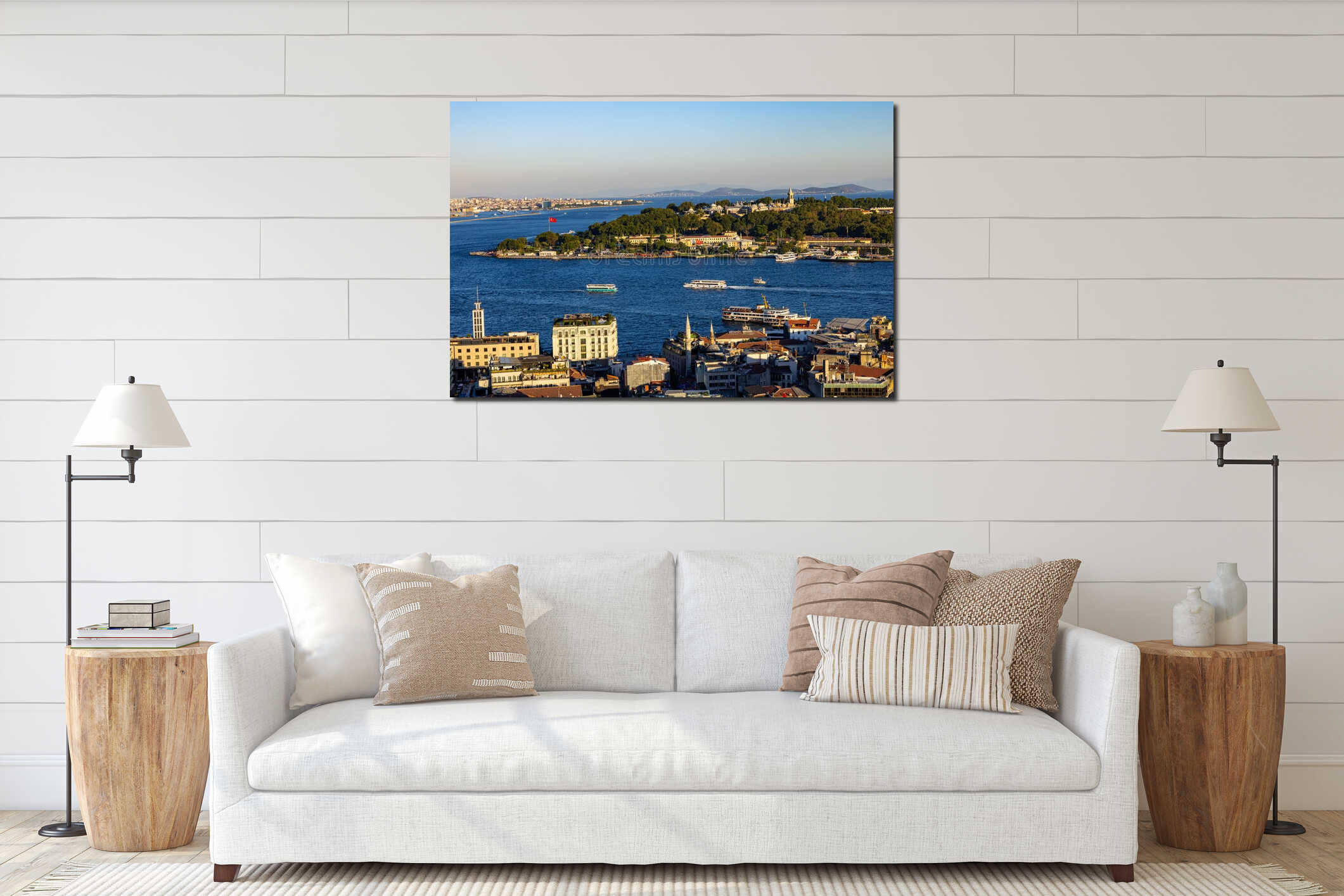 Panoramic view of Istanbul Bosphorus from Galata Tower. Istanbul, Turkey. interior mockup