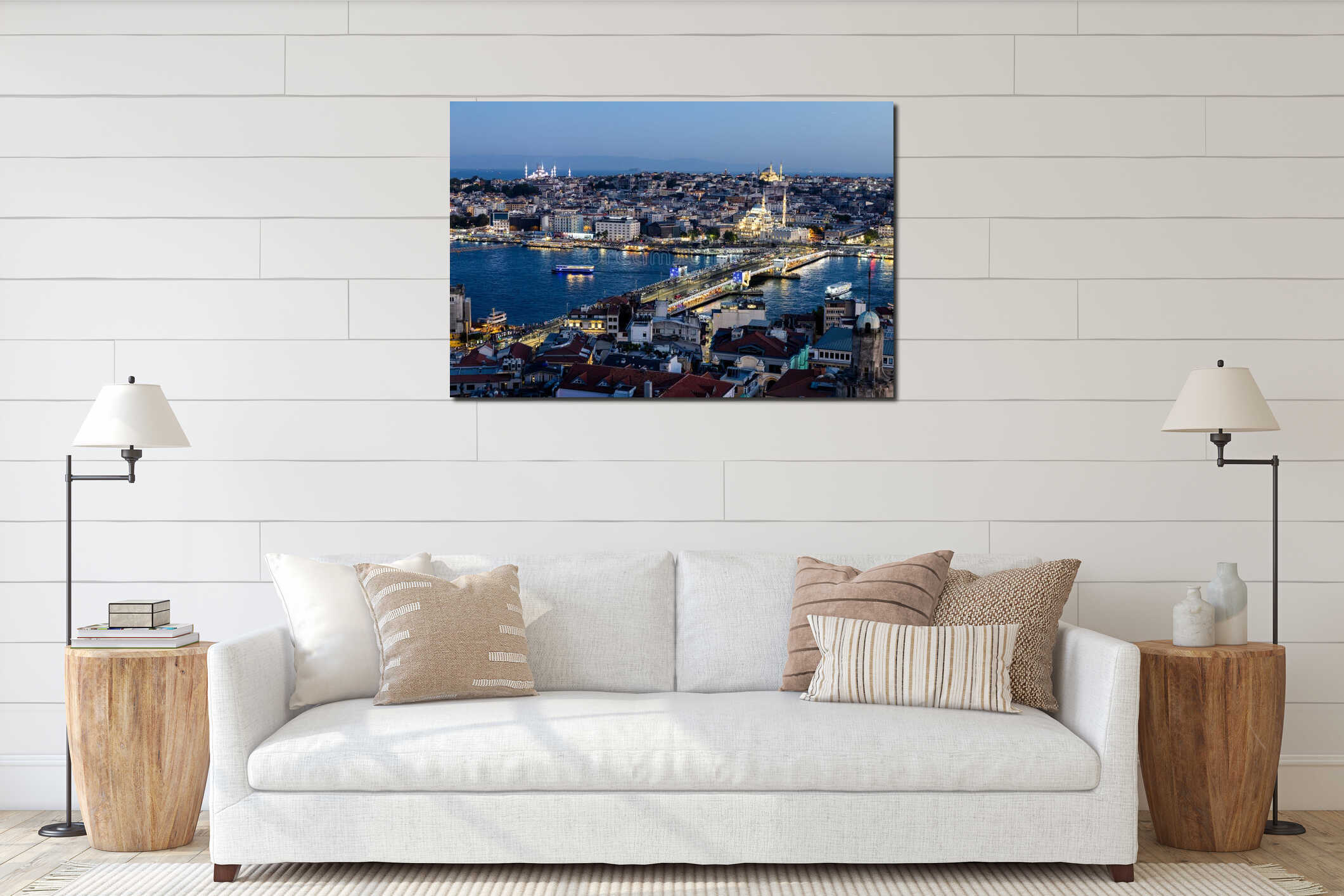 Panoramic view of Istanbul Bosphorus from Galata Tower. Istanbul, Turkey. interior mockup