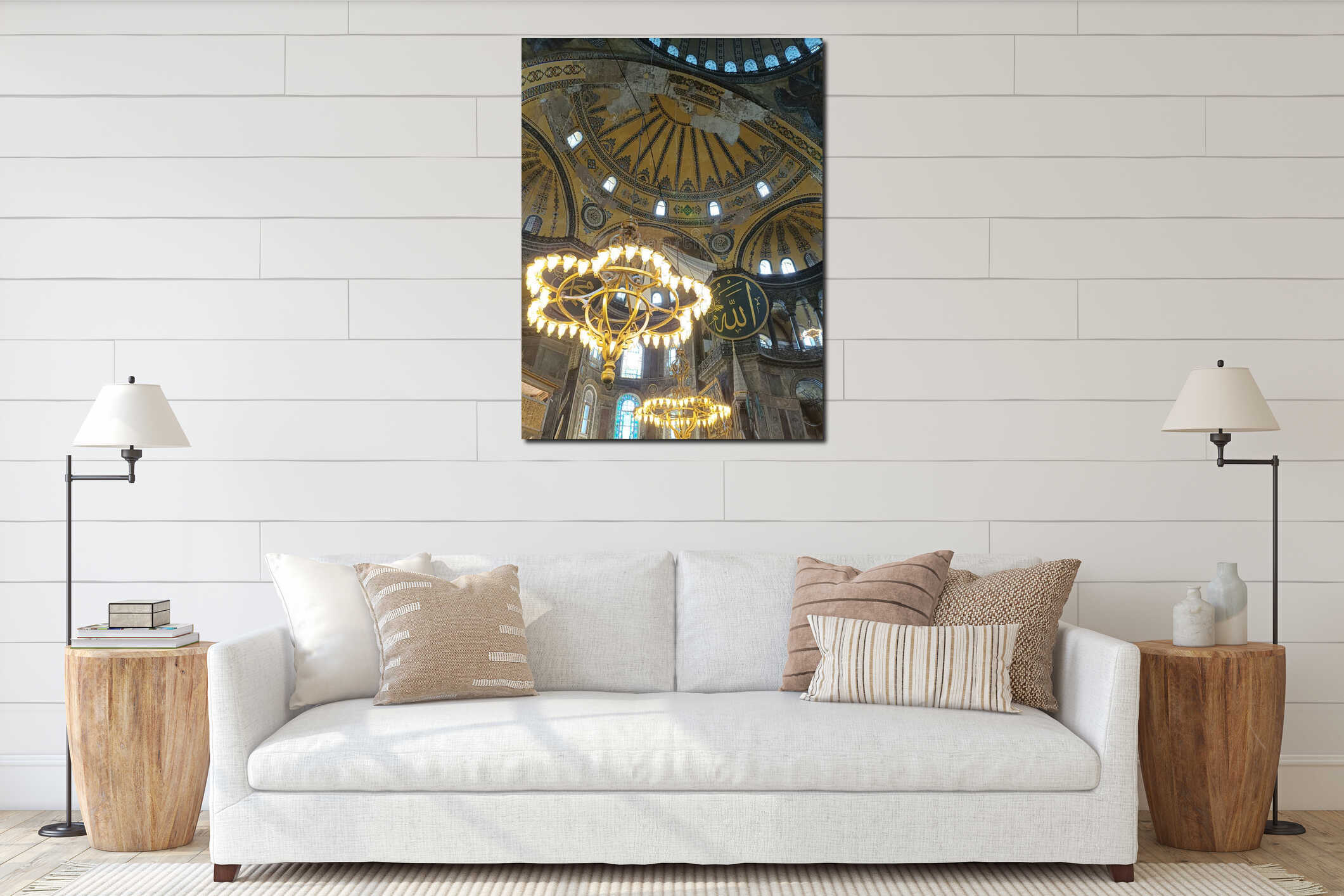 Grand Interior of Hagia Sophia with Intricate Dome and Chandelier interior mockup