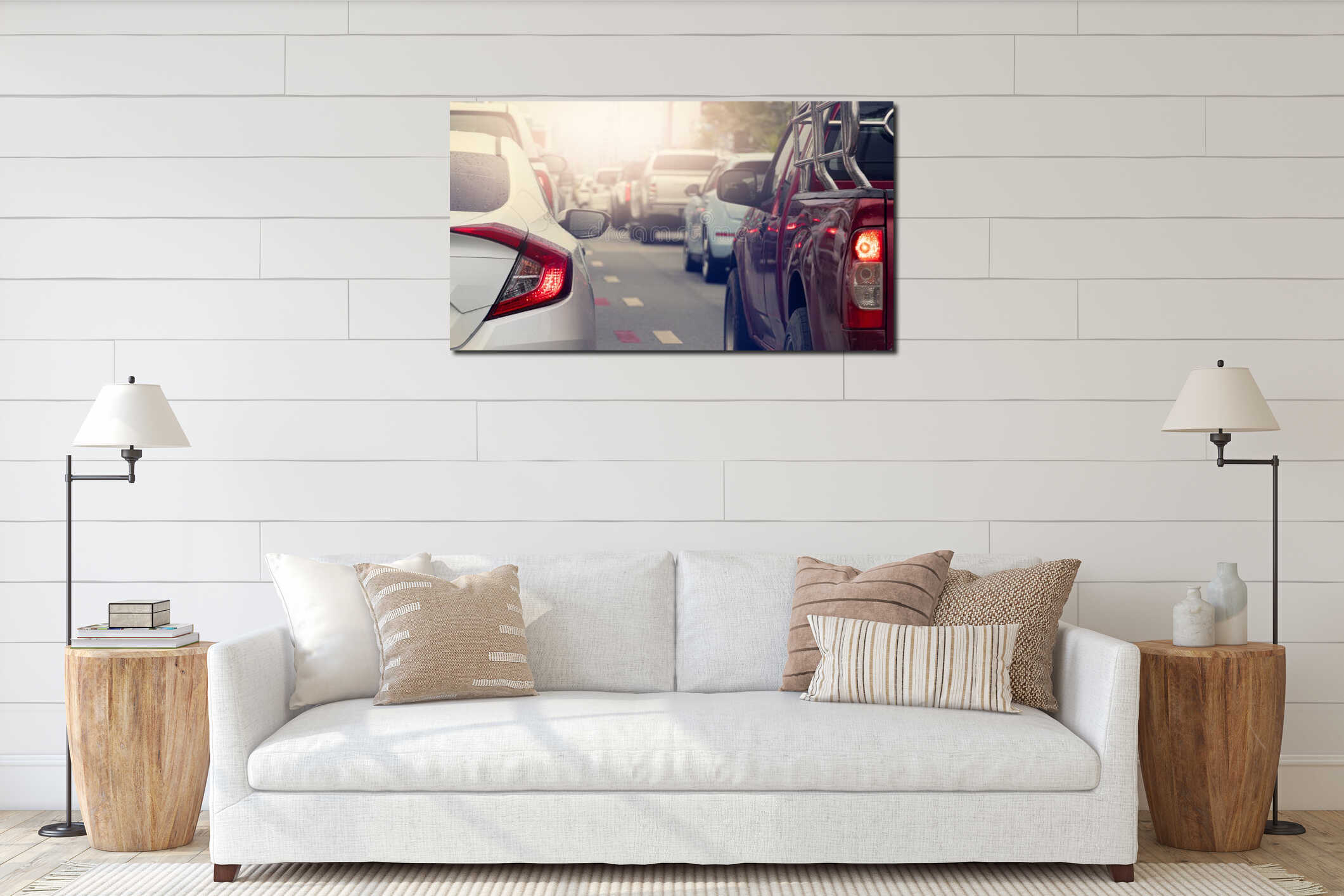 Abstract rear side of cars on the road. interior mockup