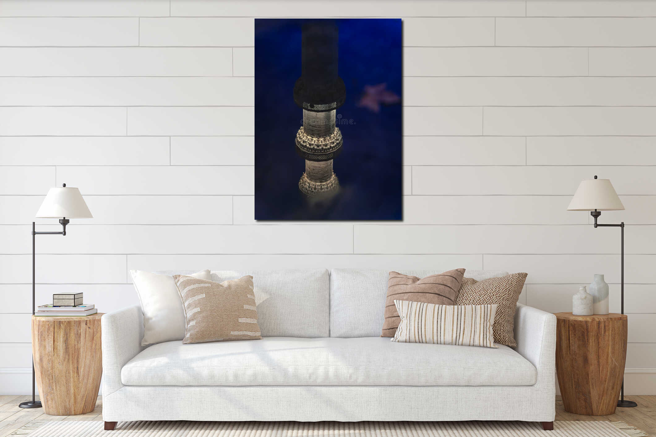 Suleymaniye Mosque minaret reflects in a rain puddle at sunset, Istanbul, Turkey interior mockup