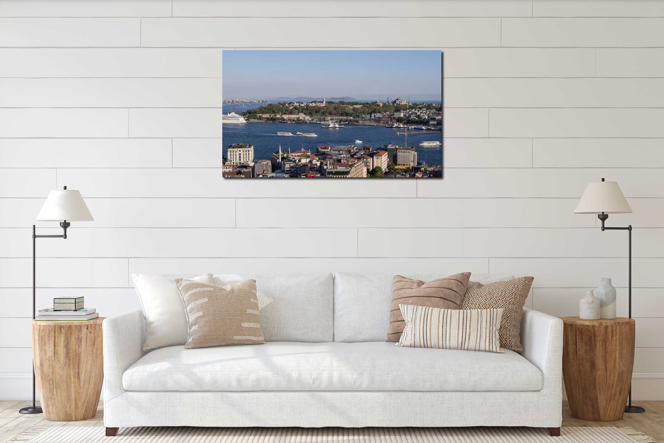 Aerial view of the Bosphorus, Hagia Sophia and cruise ships in Istanbul on May 20, 2025 interior mockup