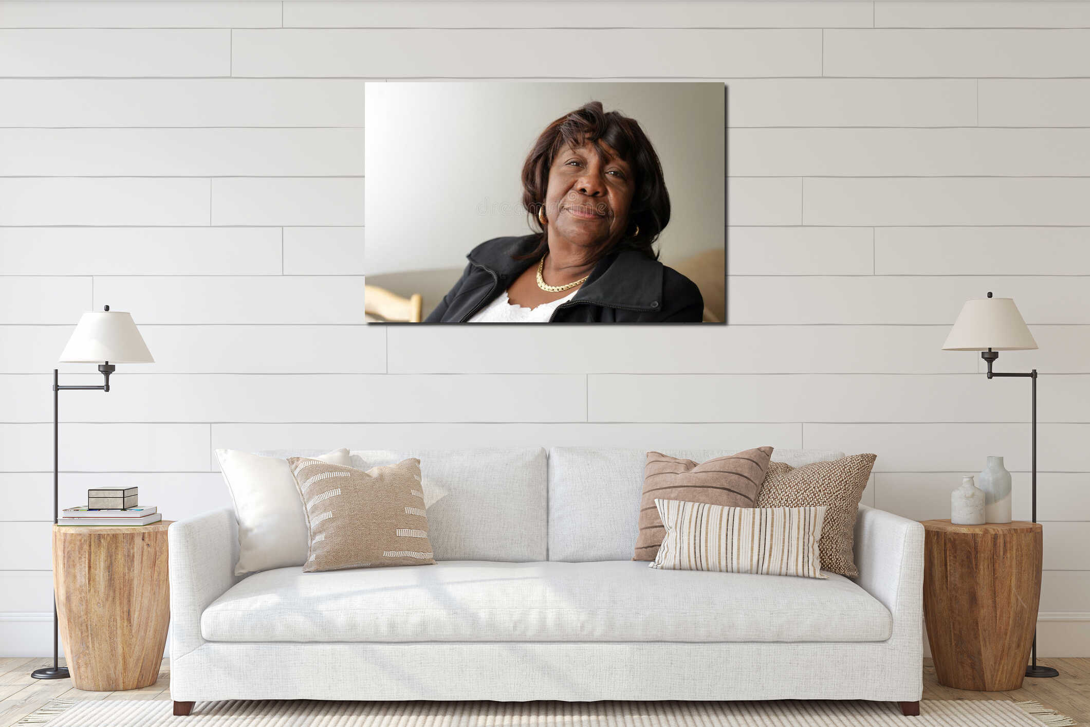 Elderly african american woman interior mockup