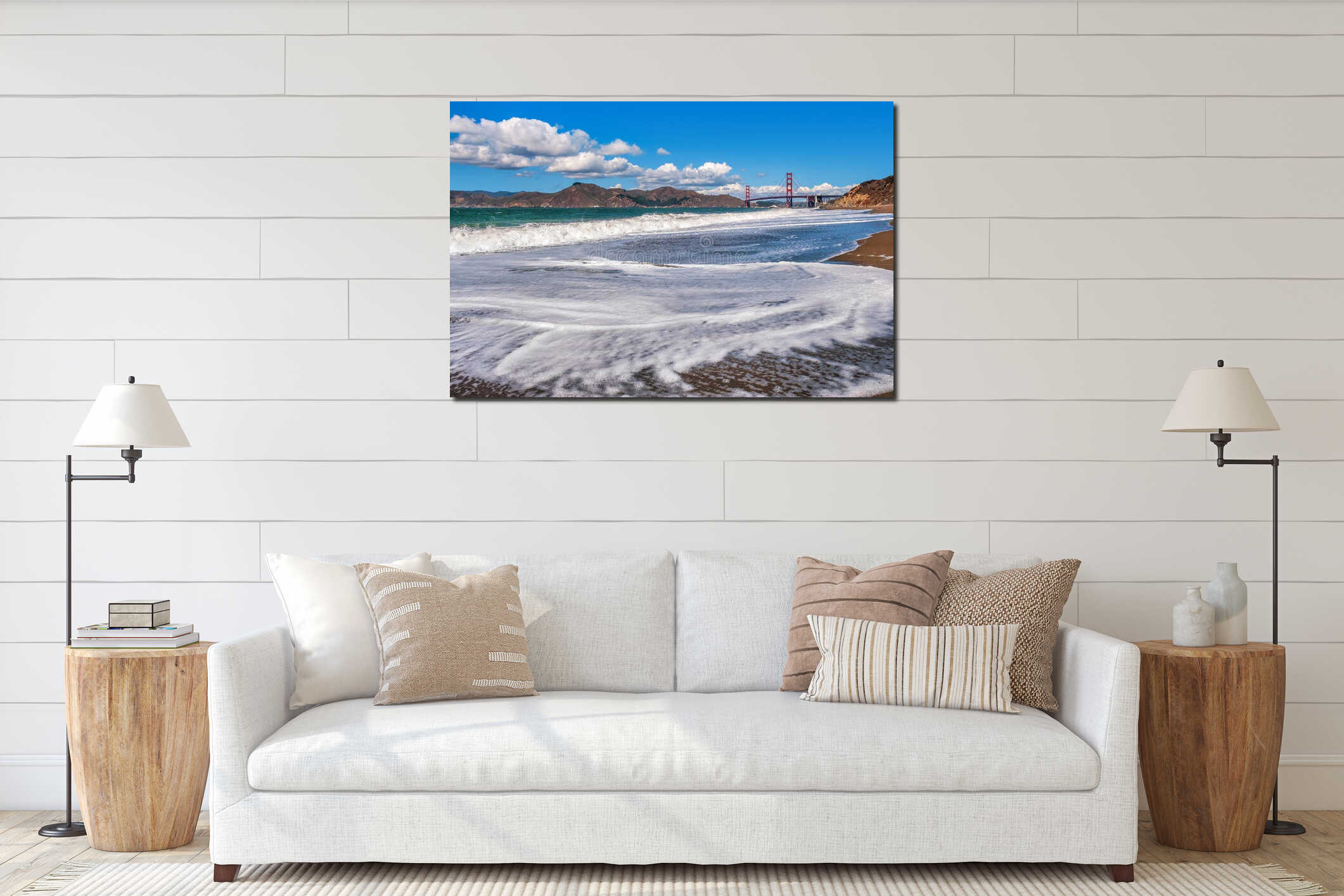 Waves on Baker Beach in San Francisco, USA. interior mockup