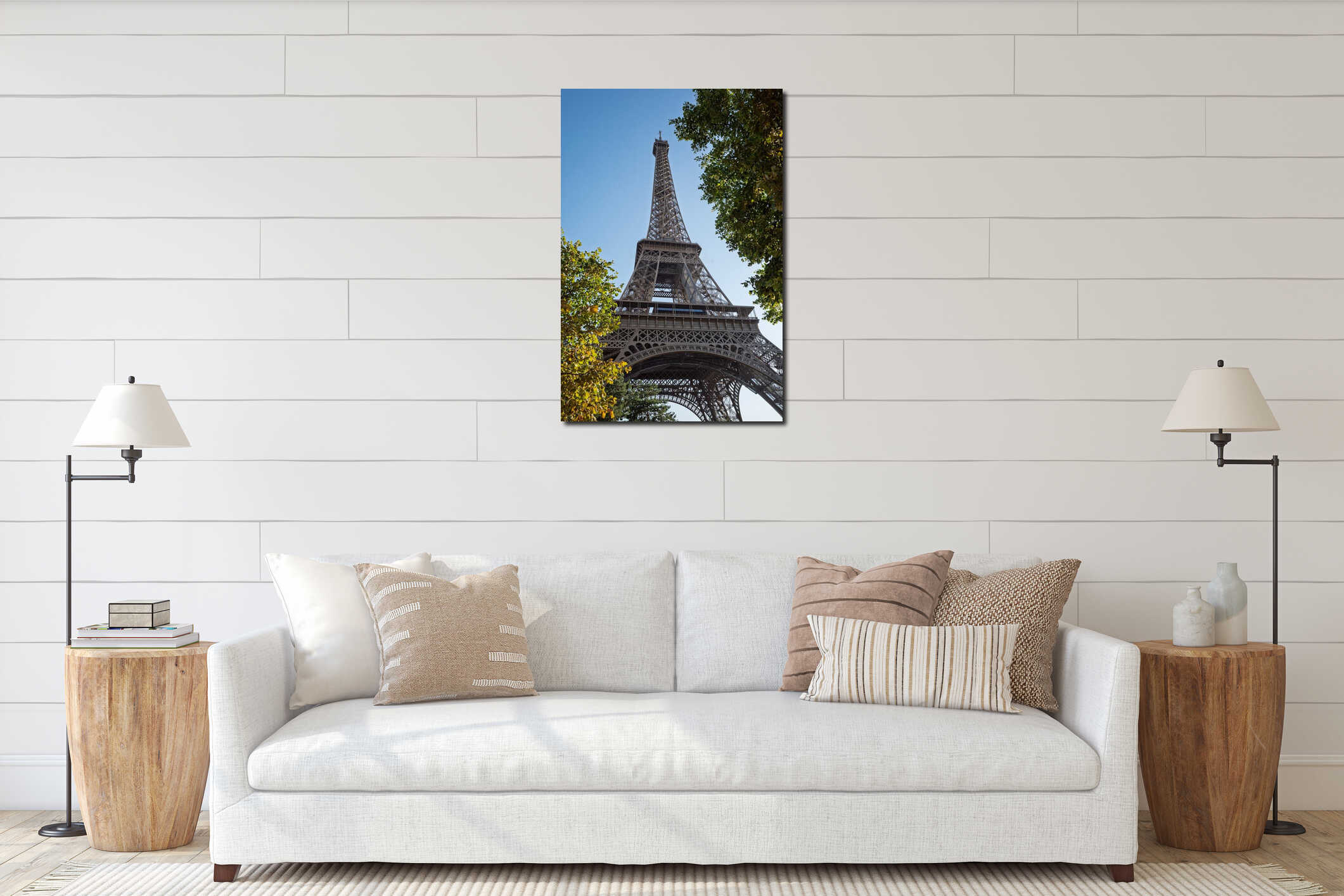 Eiffel Tower Framed by Green Trees in Paris interior mockup