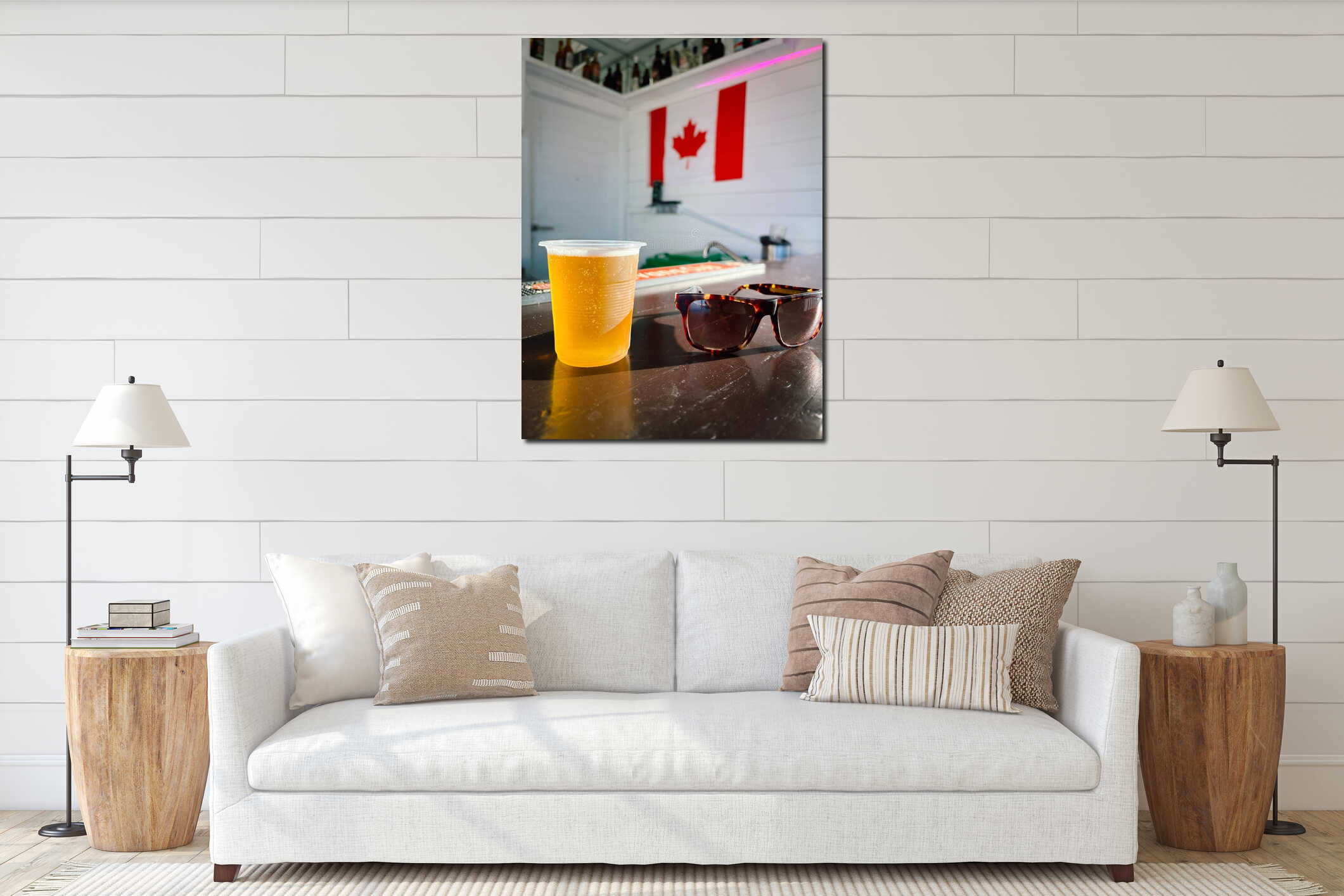 A Beer and Sunglasses on a Bar Counter interior mockup