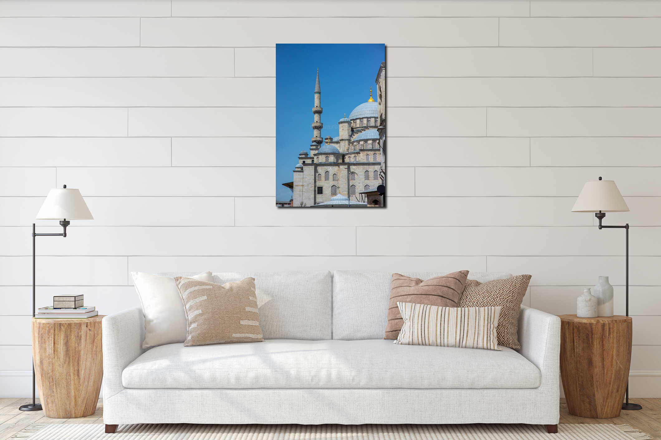 Mosque domes and minaret interior mockup