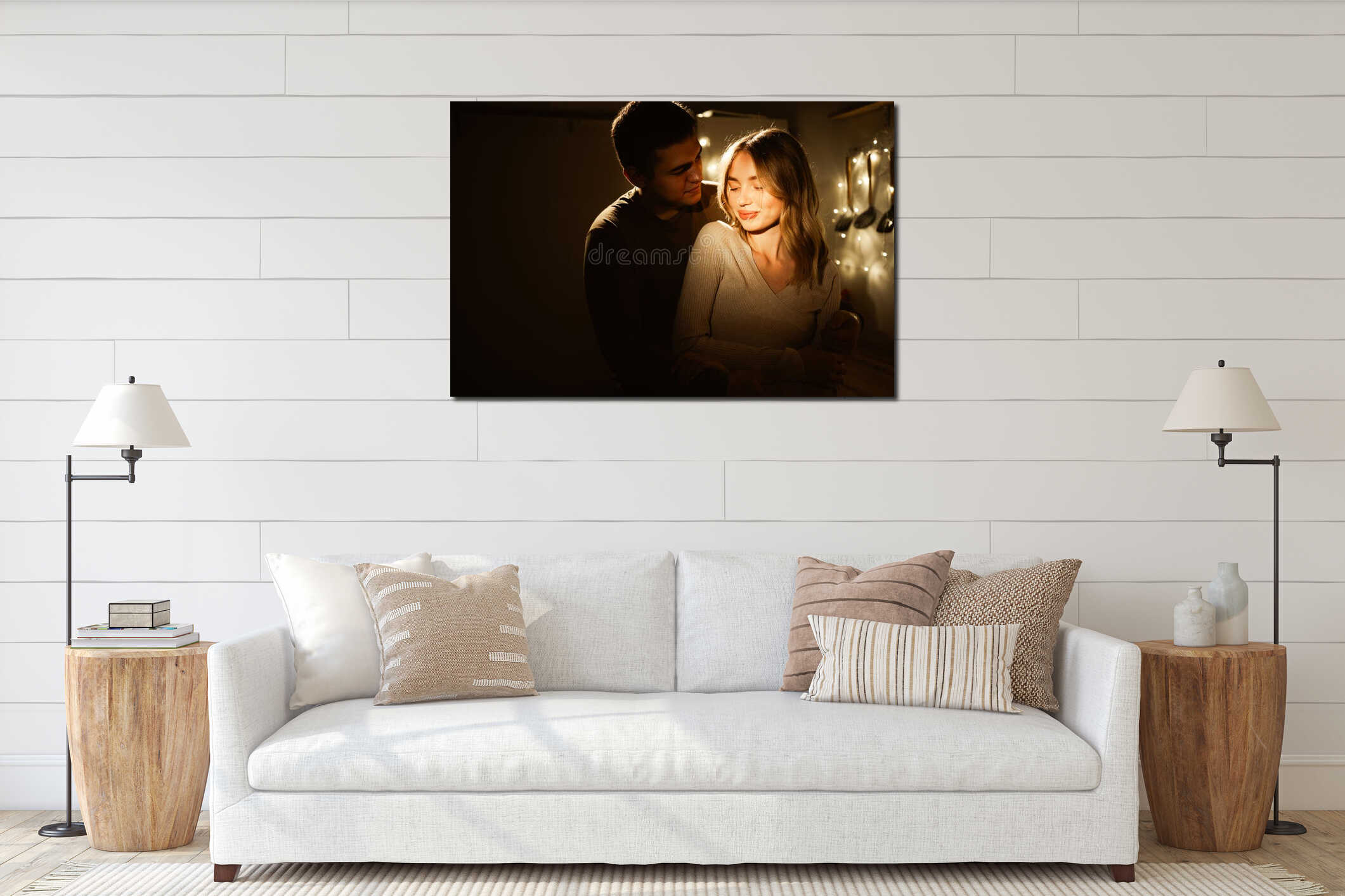 Romantic night date. portrait of man embracing young woman. couple in love kissing in dark kitchen at night. Valentines Day interior mockup