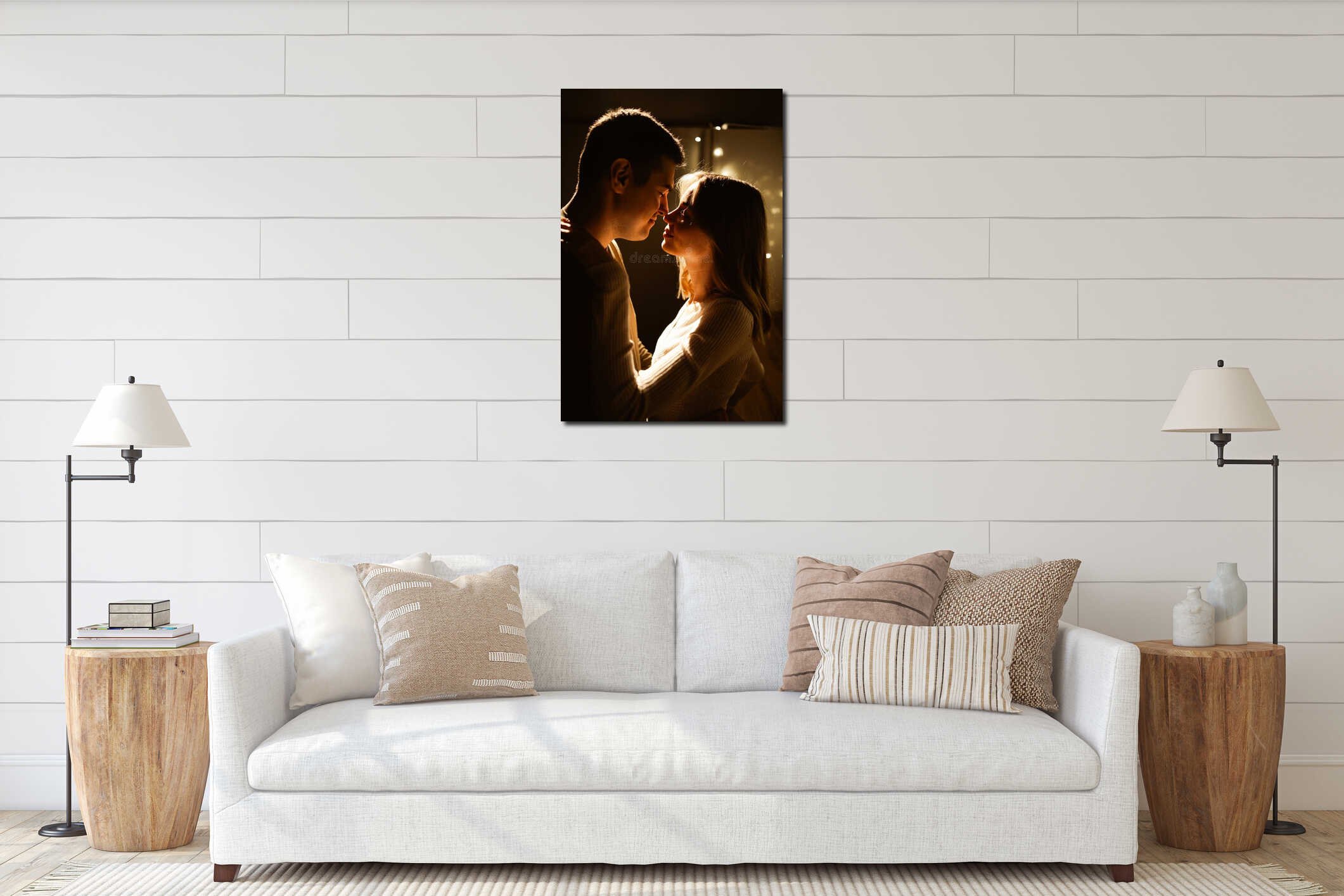 Face to face. Concept of Romantic night date. man embracing kiss woman. love on Valentines Day. interior mockup