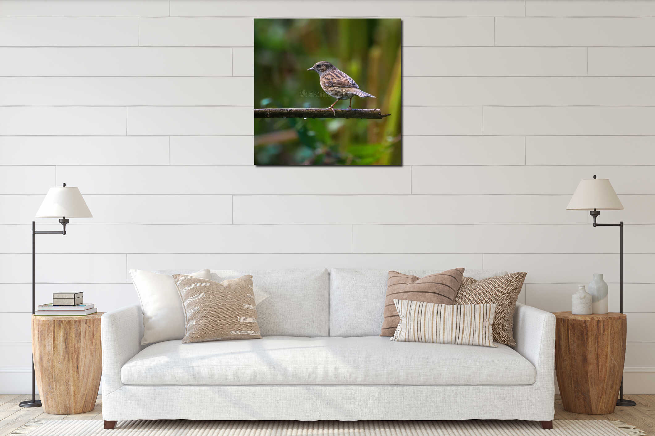 Small Brown Bird Perched on Branch interior mockup