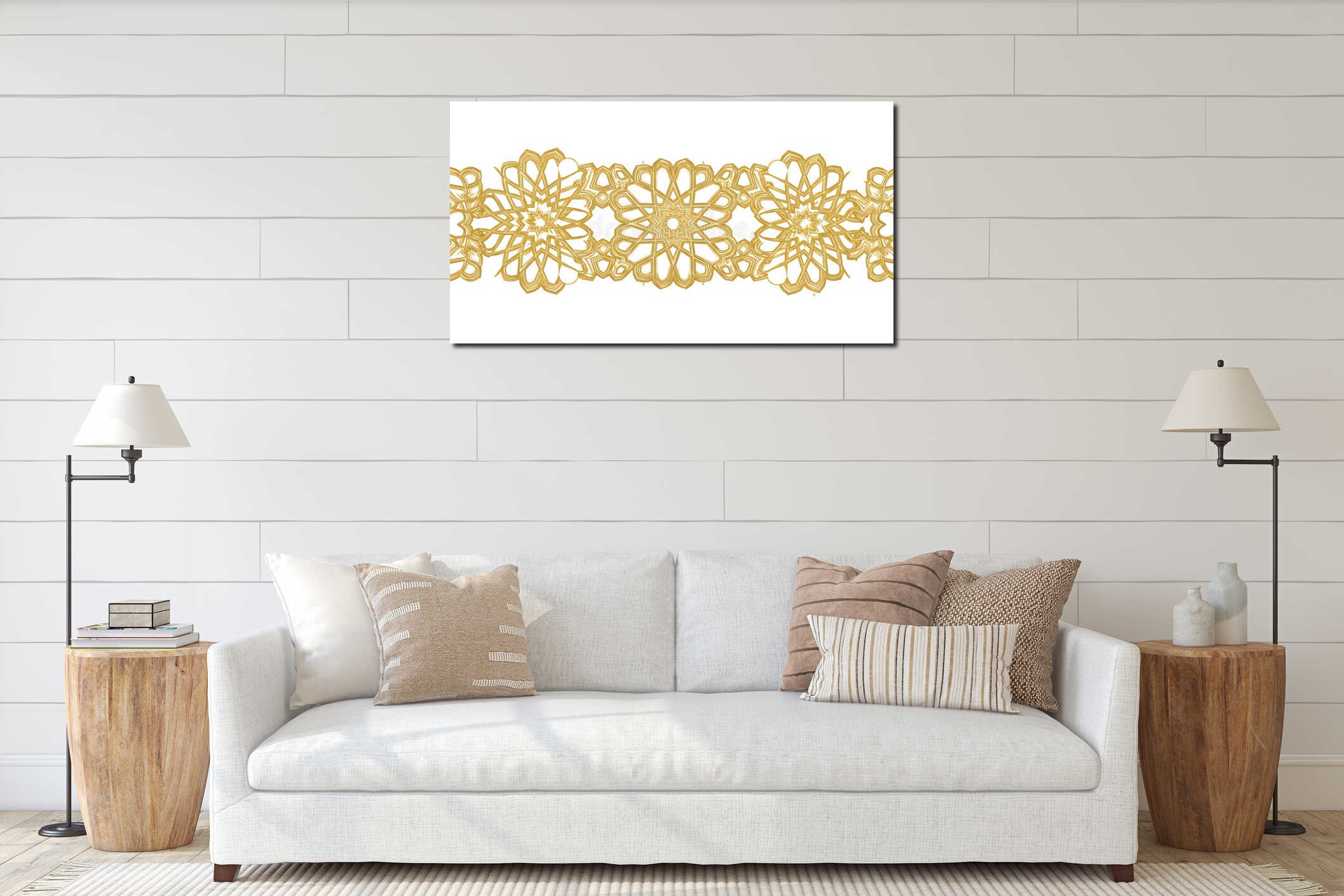 Golden Islamic Geometric Pattern Border interior mockup