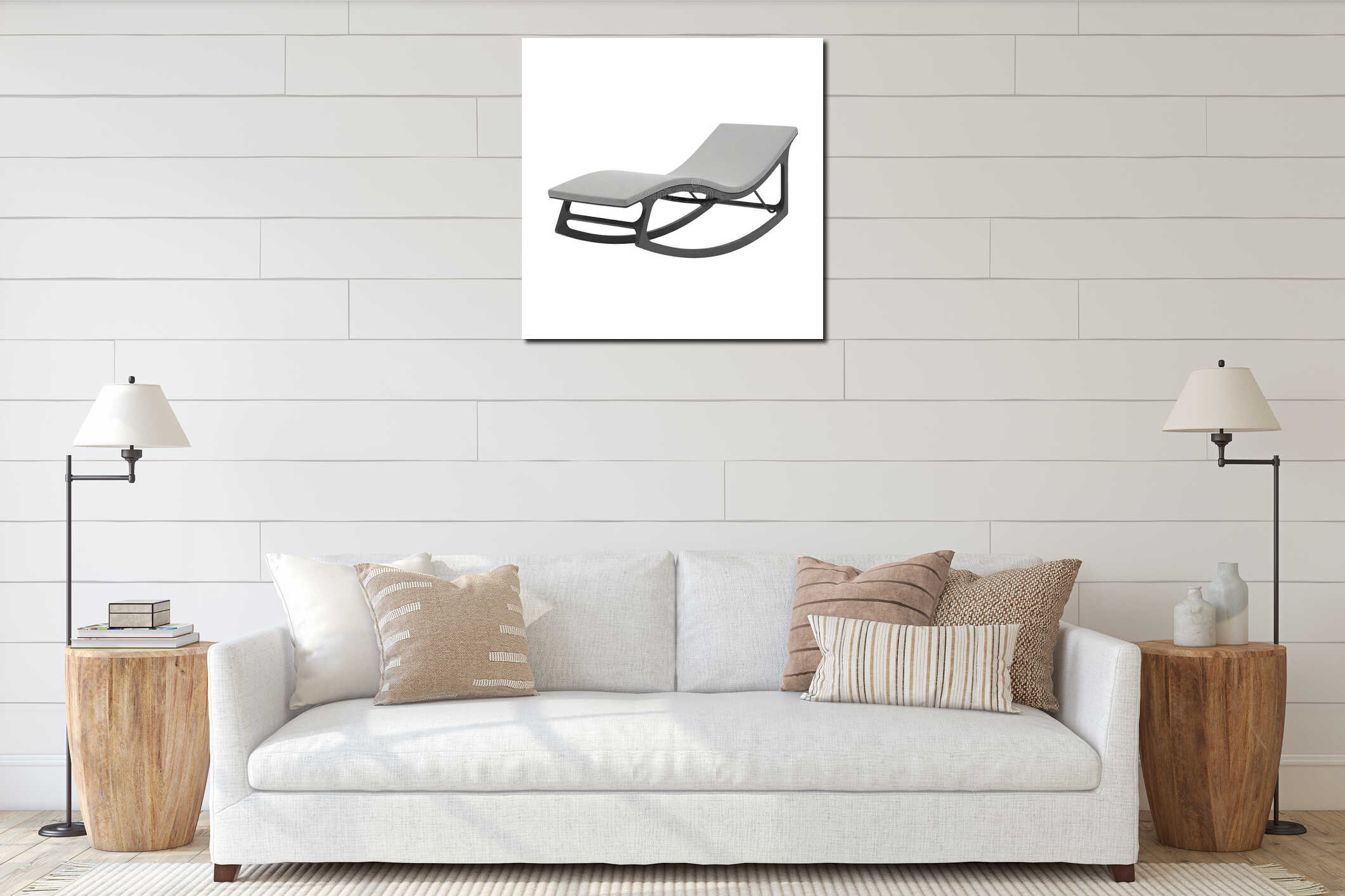 Modern rocking chaise lounge with a grey frame a contemporary outdoor furniture piece interior mockup