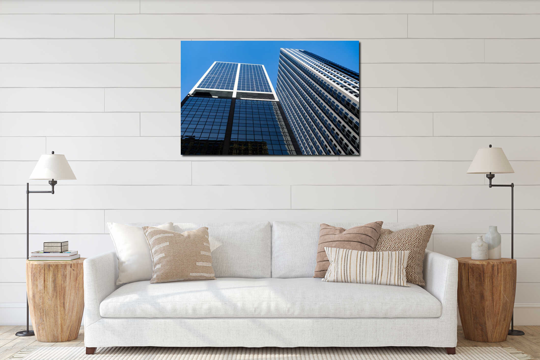 City architecture. Modern glass building. Reflective glass architecture. Architecture in business district. Building architecture interior mockup