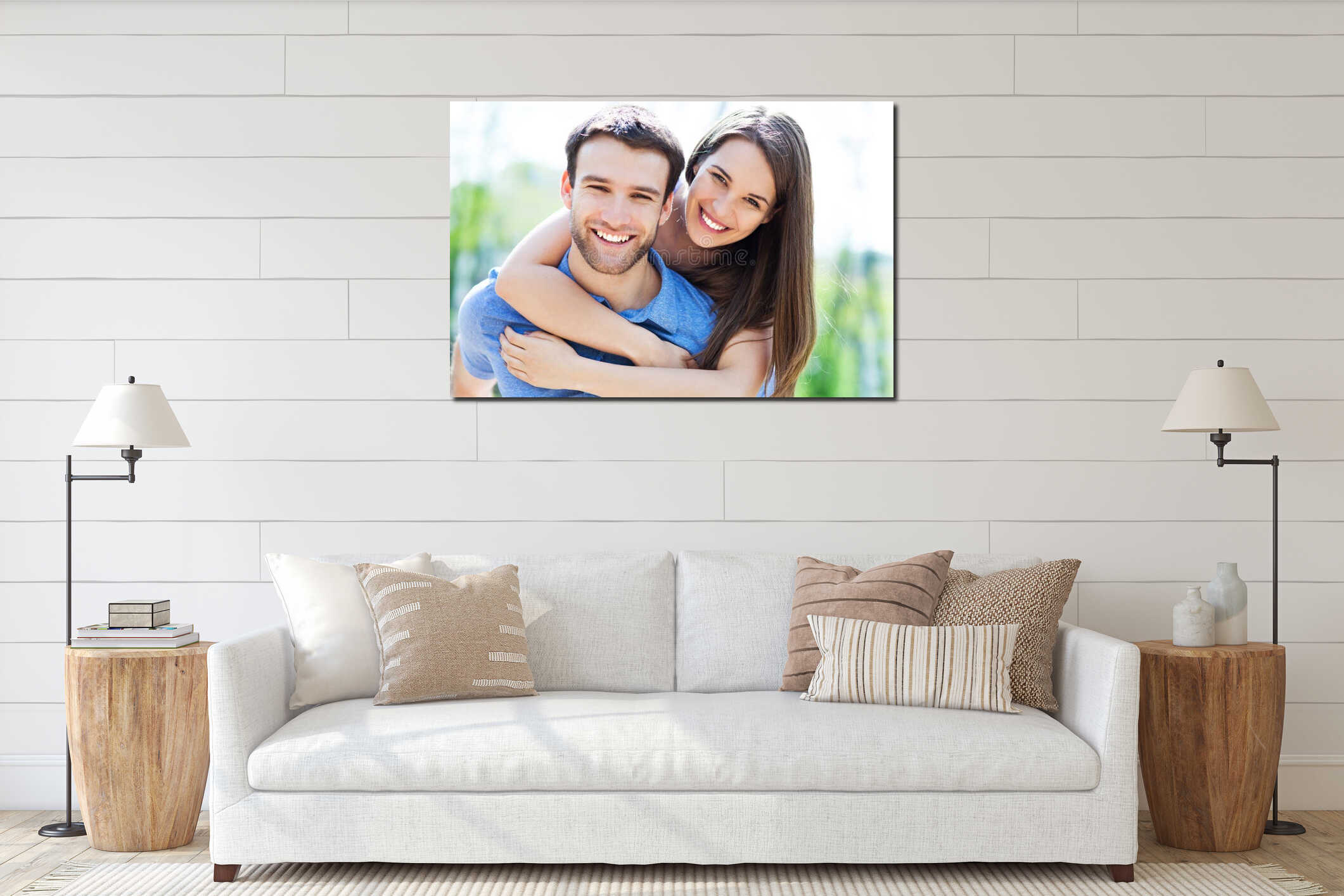 Happy young couple interior mockup