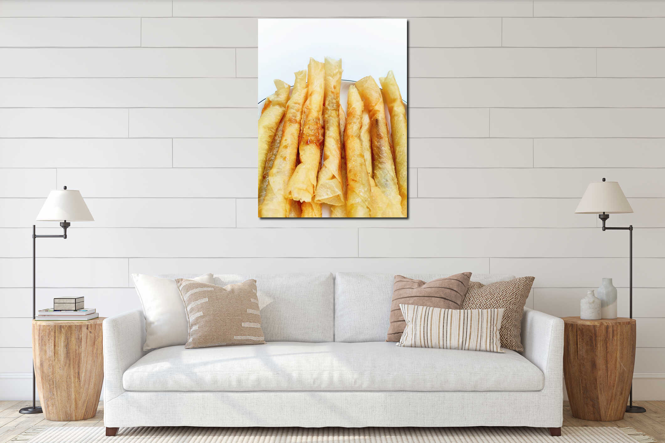 Top View Sweet and Crunchy Asian Delicacy Pisang Aroma Tropical Banana Filled Spring Rolls interior mockup