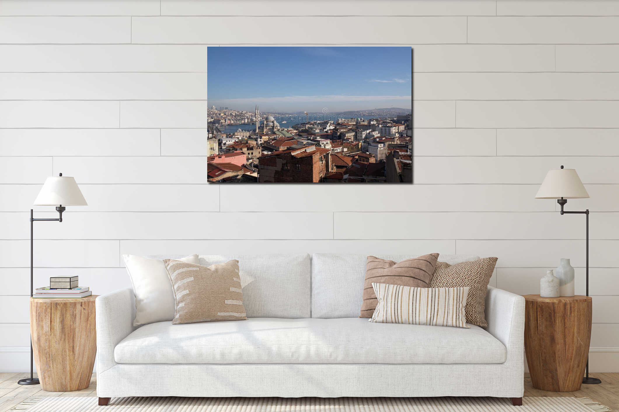 Istanbul Skyline Panorama: Bosphorus, Cityscape, Turkey - Aerial View showcasing historical architecture and waterways. interior mockup