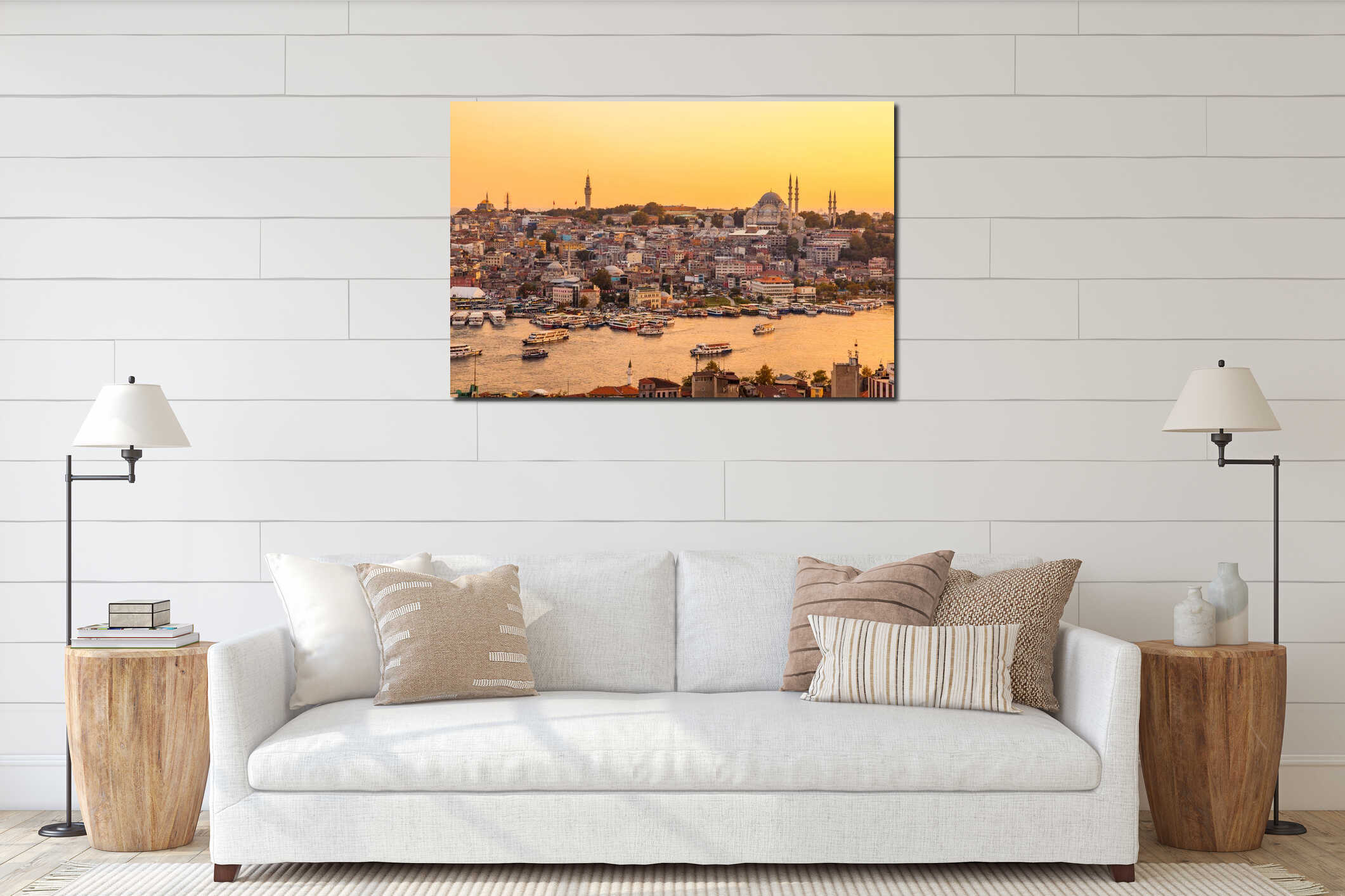 Istanbul, Turkey, View on Golden Horn bay from Galata Tower interior mockup