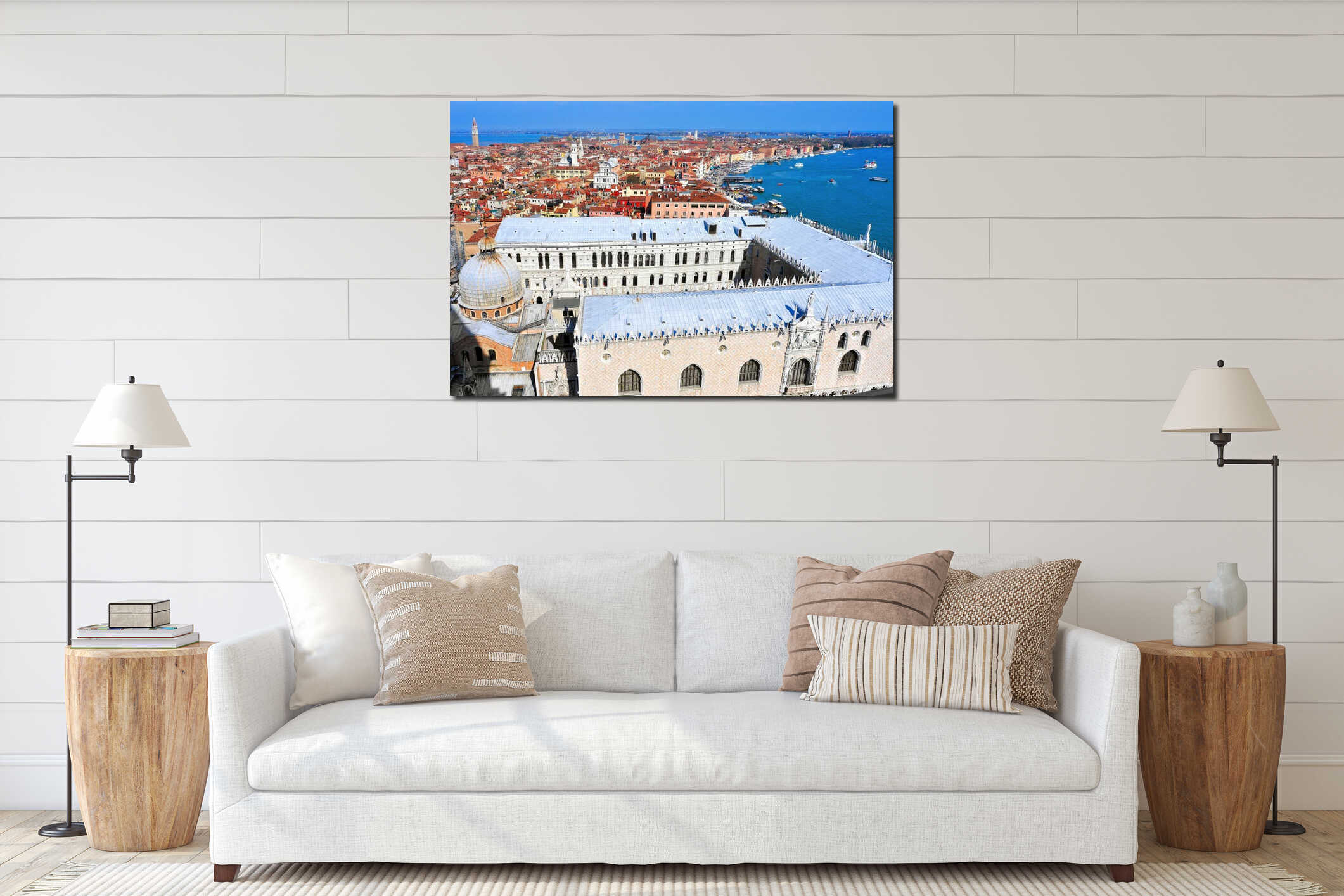 Aerial view of San Marco and Castelo districts in Venice, Italy interior mockup