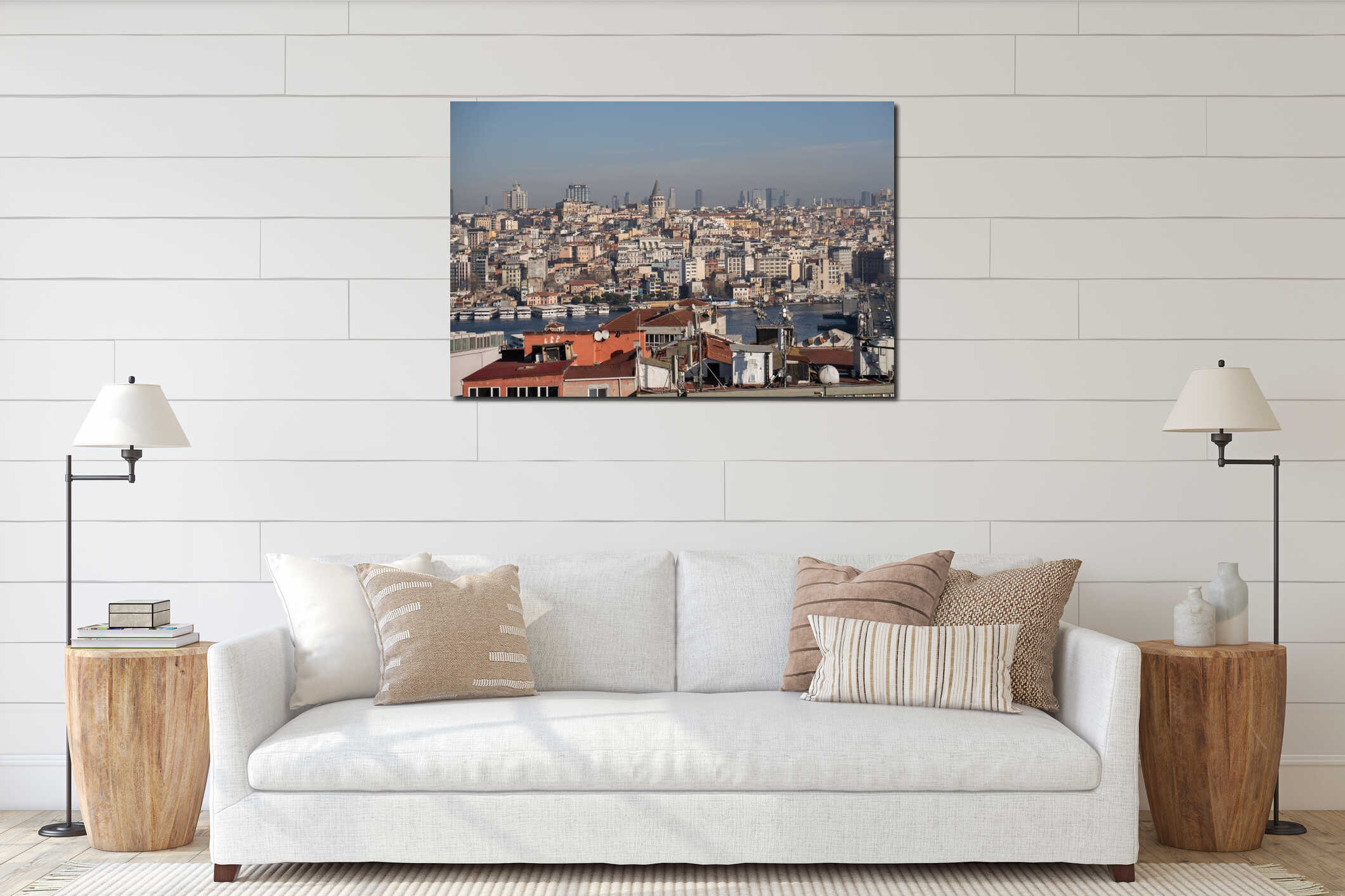Istanbul Skyline Panoramic View Cityscape Turkey: Elevated perspective showcasing historical and modern architecture, illustrating interior mockup