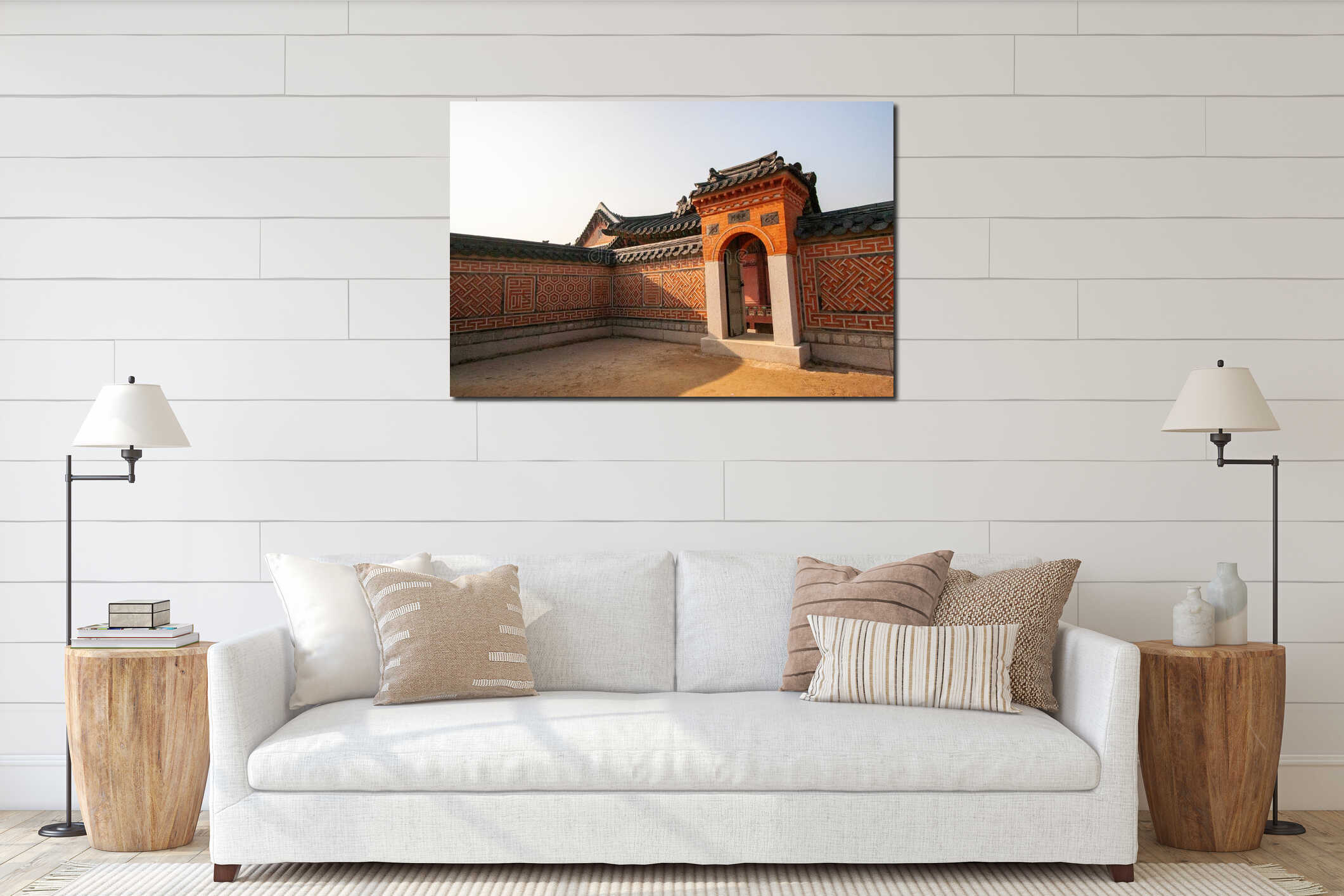 Historical Architectural Details of a Traditional Korean Courtyard interior mockup