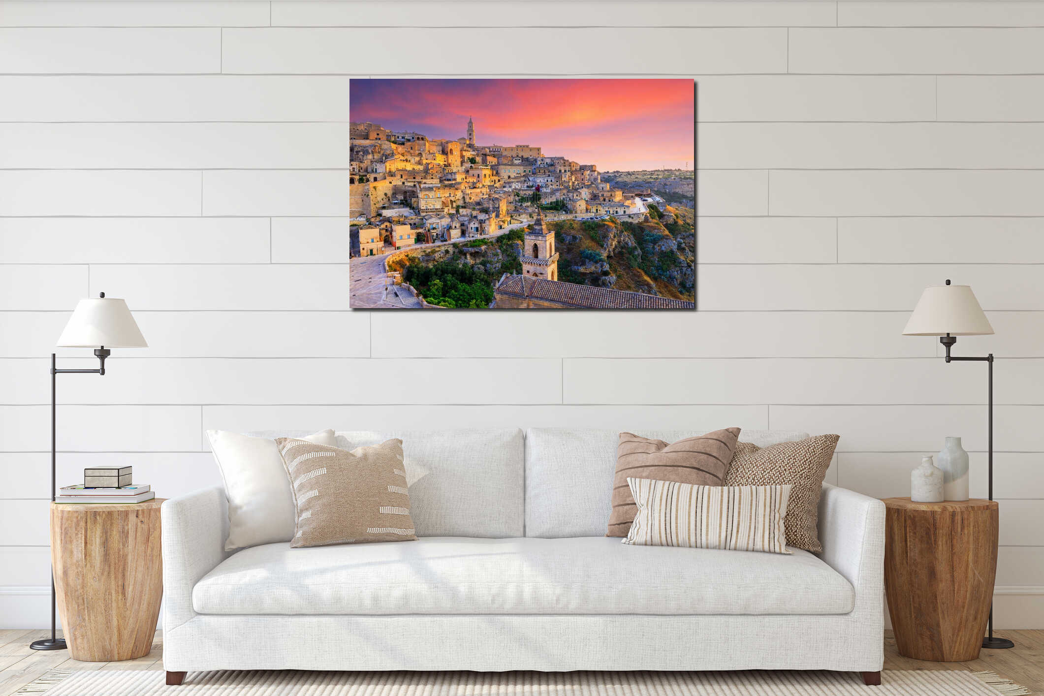 The Sassi of Matera. Panorama of the old town from San Pietro Caveoso. interior mockup