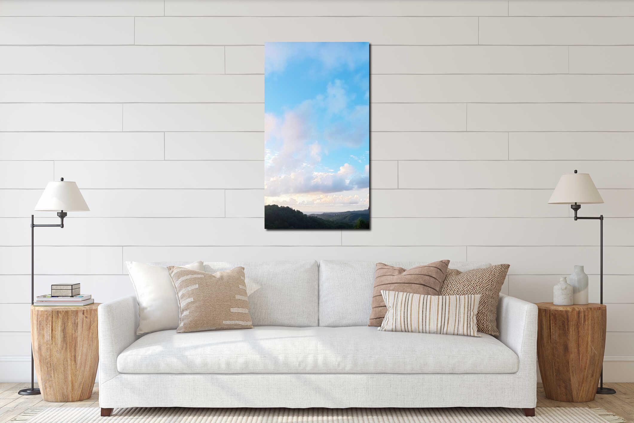Early morning sunrise blue skyline in the valley interior mockup