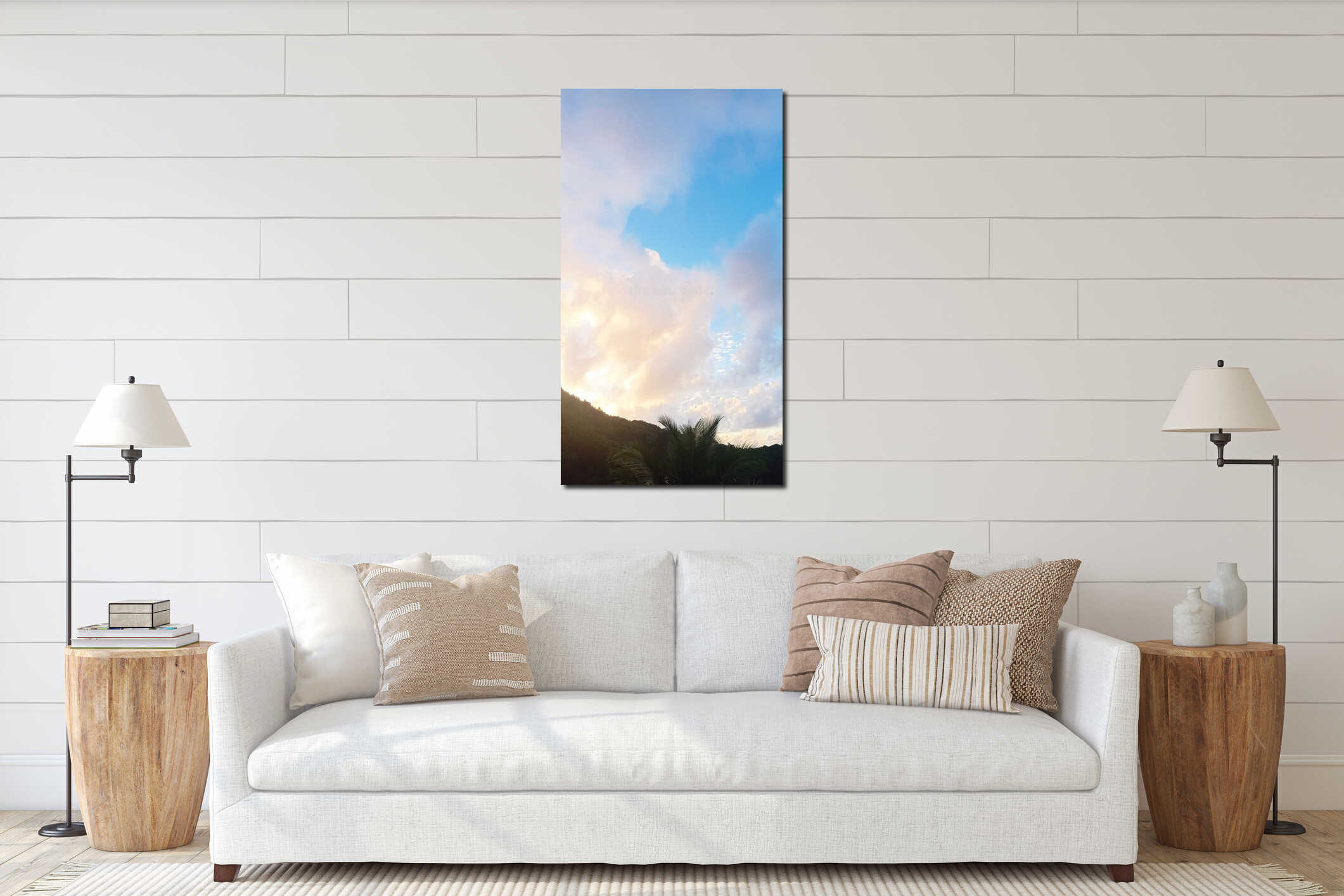 Early morning sunrise blue skyline in the valley interior mockup