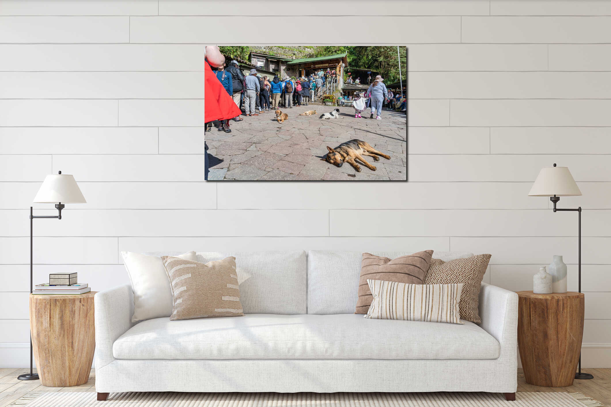 Crowd of tourists waiting to enter to National Archaeological Park Of Machu Picchu interior mockup