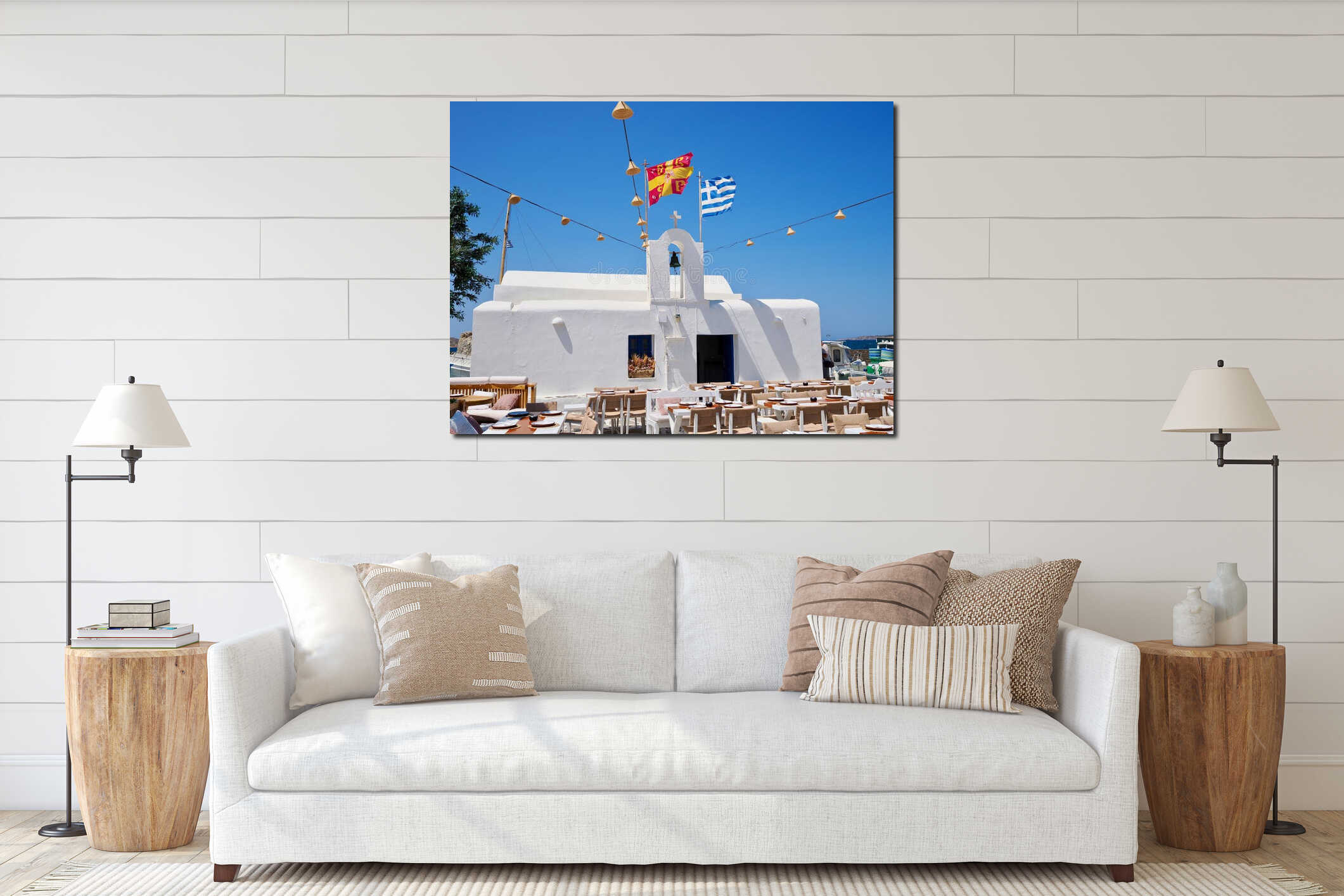 Traditional and Scenic Outdoor Dining in Paros, Greece interior mockup