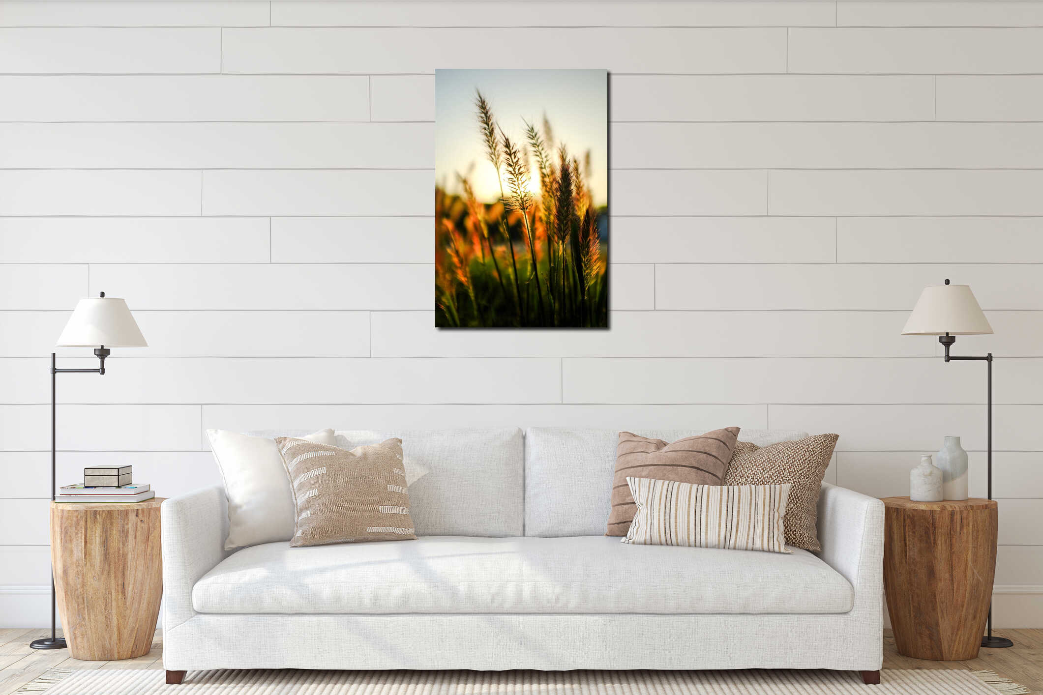 Golden Backlit Grass in Sunset Light for Nature Backgrounds interior mockup