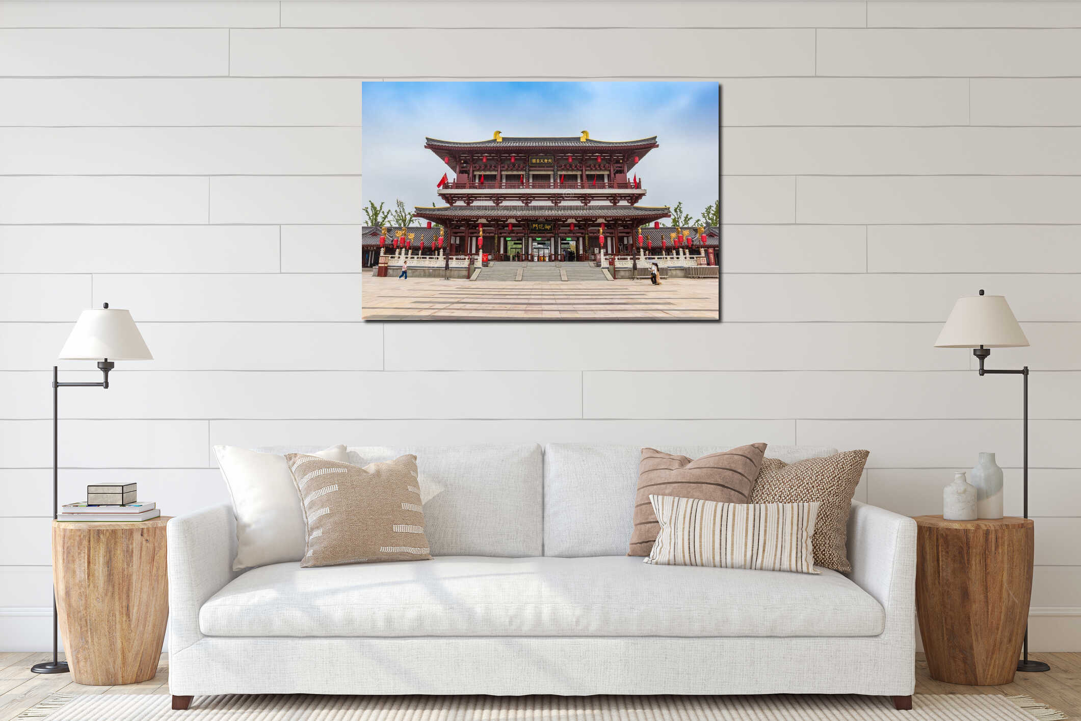 Entrance building of the Tang Paradise park in Xian interior mockup