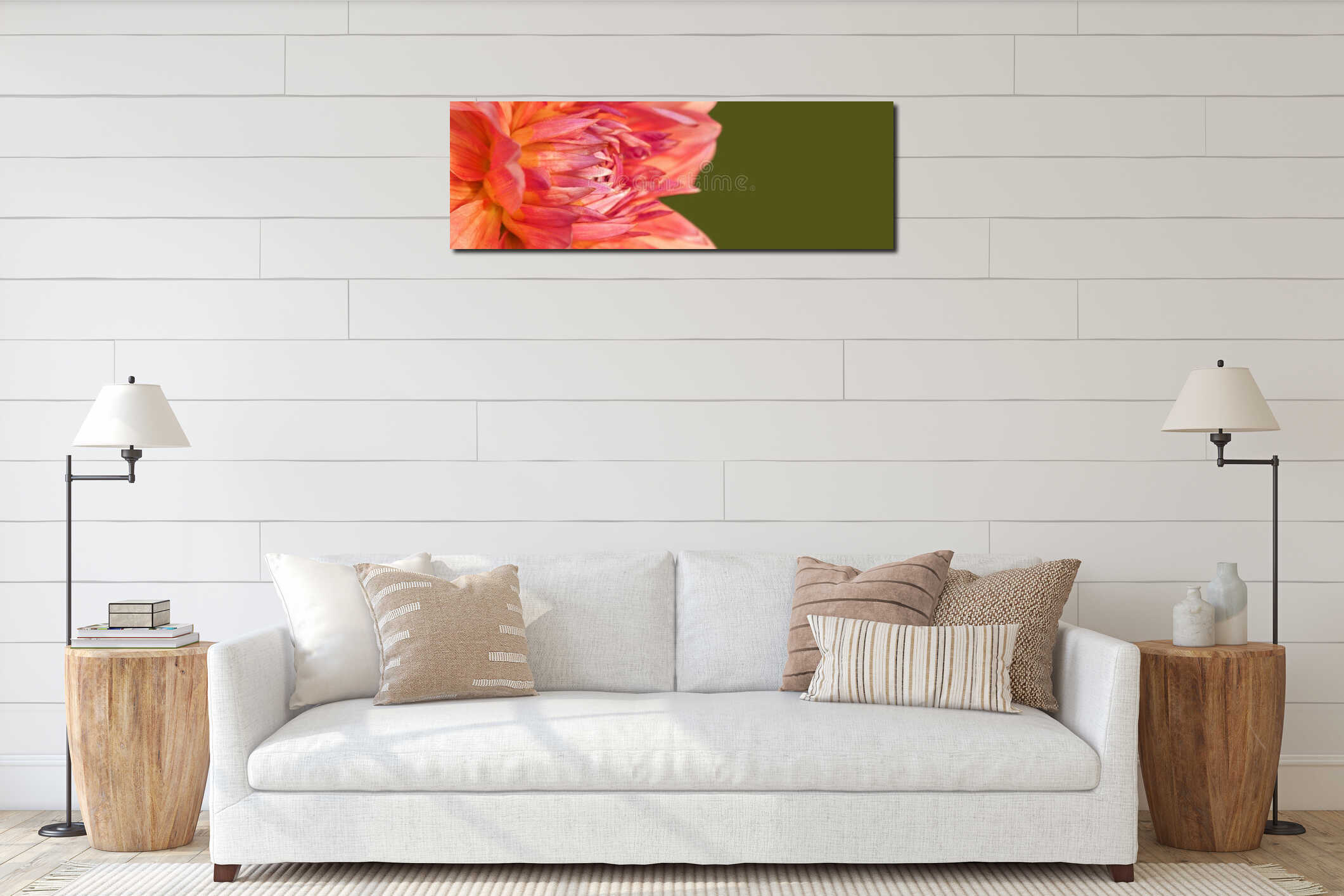 Close-up of vibrant red dahlia petals with green background capturing intricate interior mockup