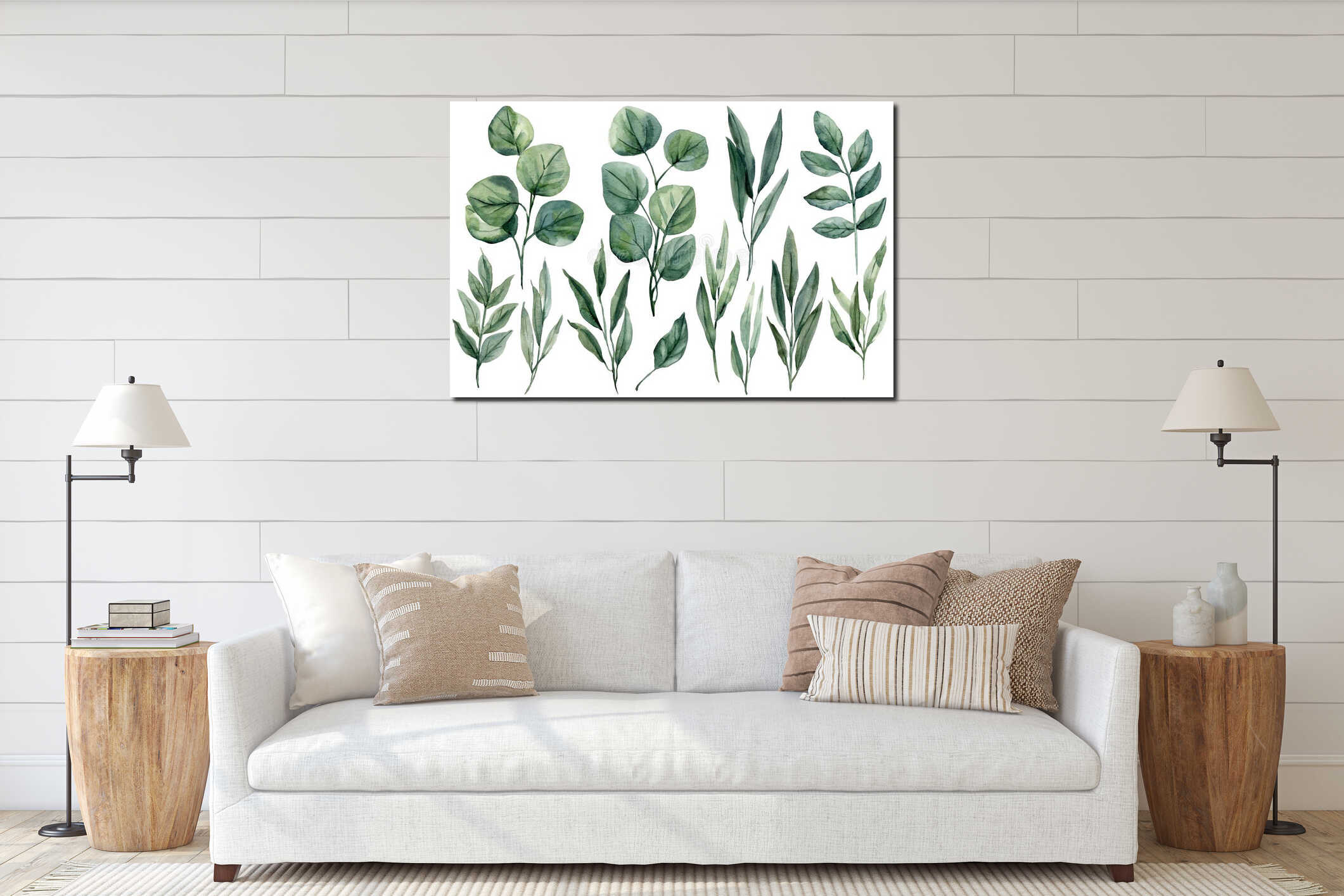 Watercolor Leaf Collection Botanical Greenery Set with Eucalyptus Foliage Branches, Natural Hand Painted Clipart for Decoration interior mockup