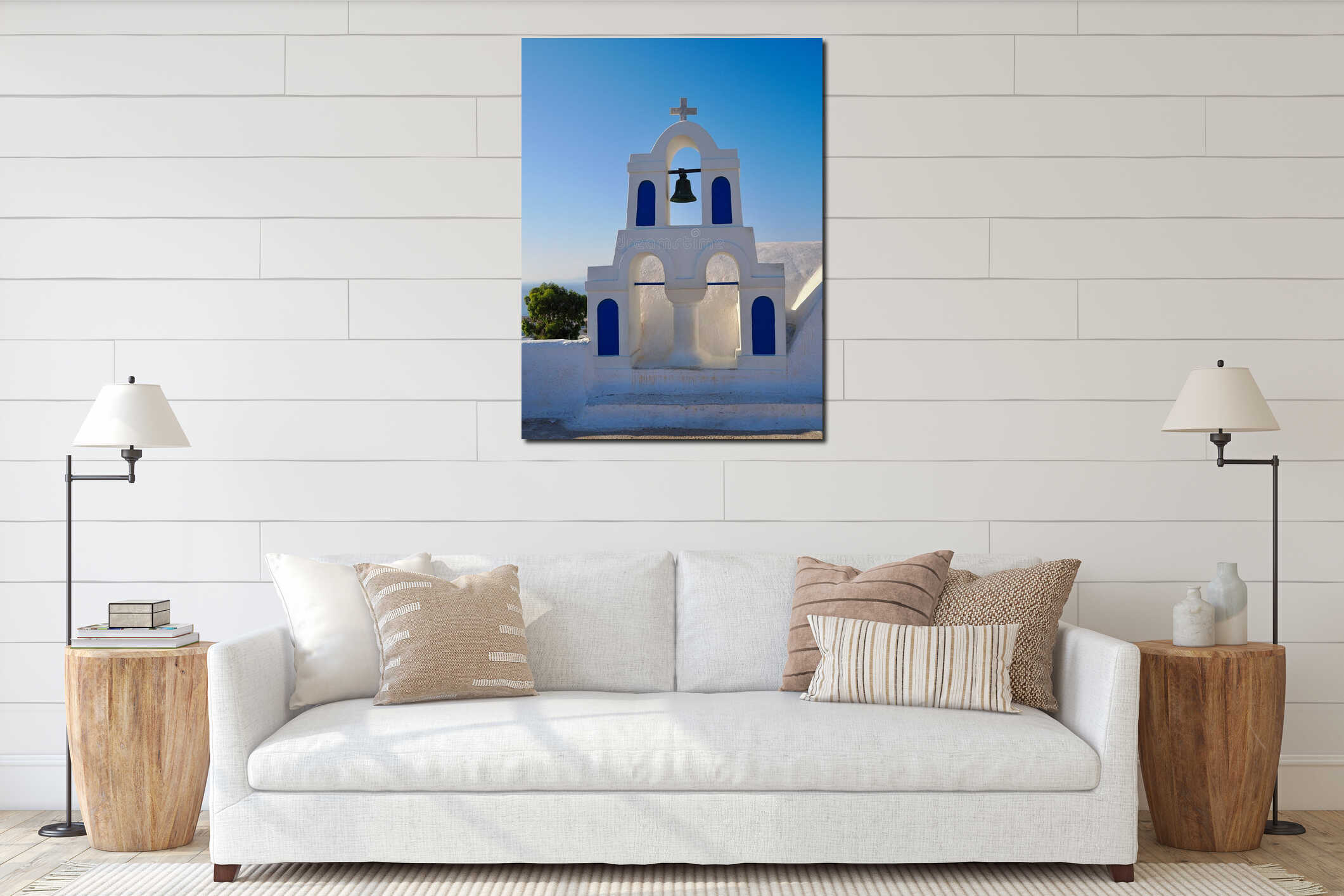 Traditional Orthodox Greek Church Architecture on Santorini, Greece interior mockup
