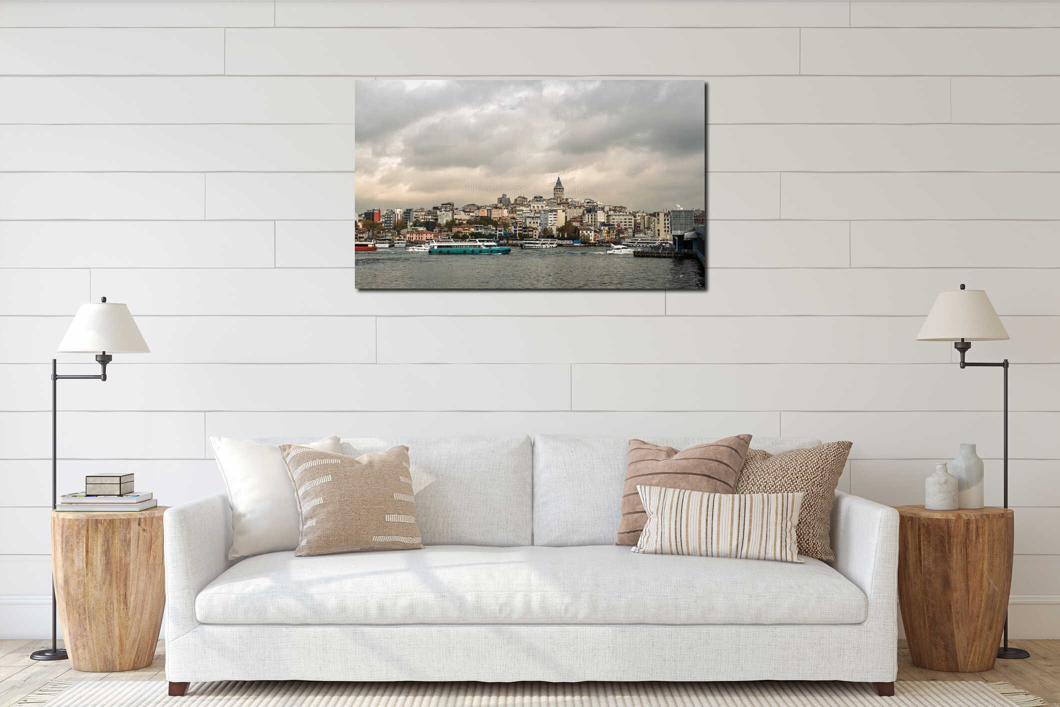 ISTANBUL, TURKEY - NOVEMBER 01, 2025: Karakoy and Galata skyline from sea interior mockup