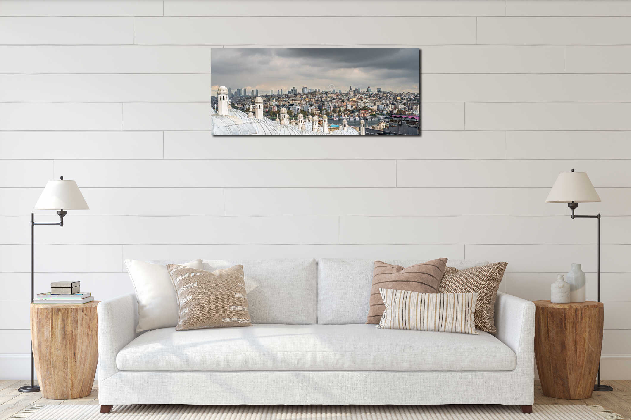 ISTANBUL, TURKEY - NOVEMBER 01, 2025: View of Galata skyline from Suleymaniye interior mockup