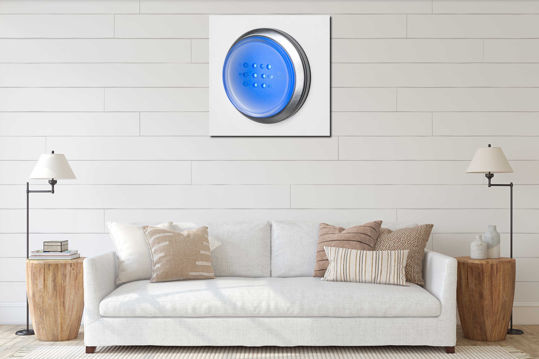 Futuristic Blue Illuminated Push Button interior mockup
